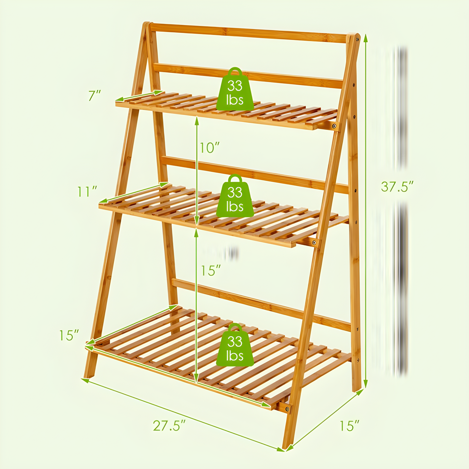 Costway Bamboo Ladder Plant Stand 3-Tier Foldable Flower Pot Display Shelf Rack Natural