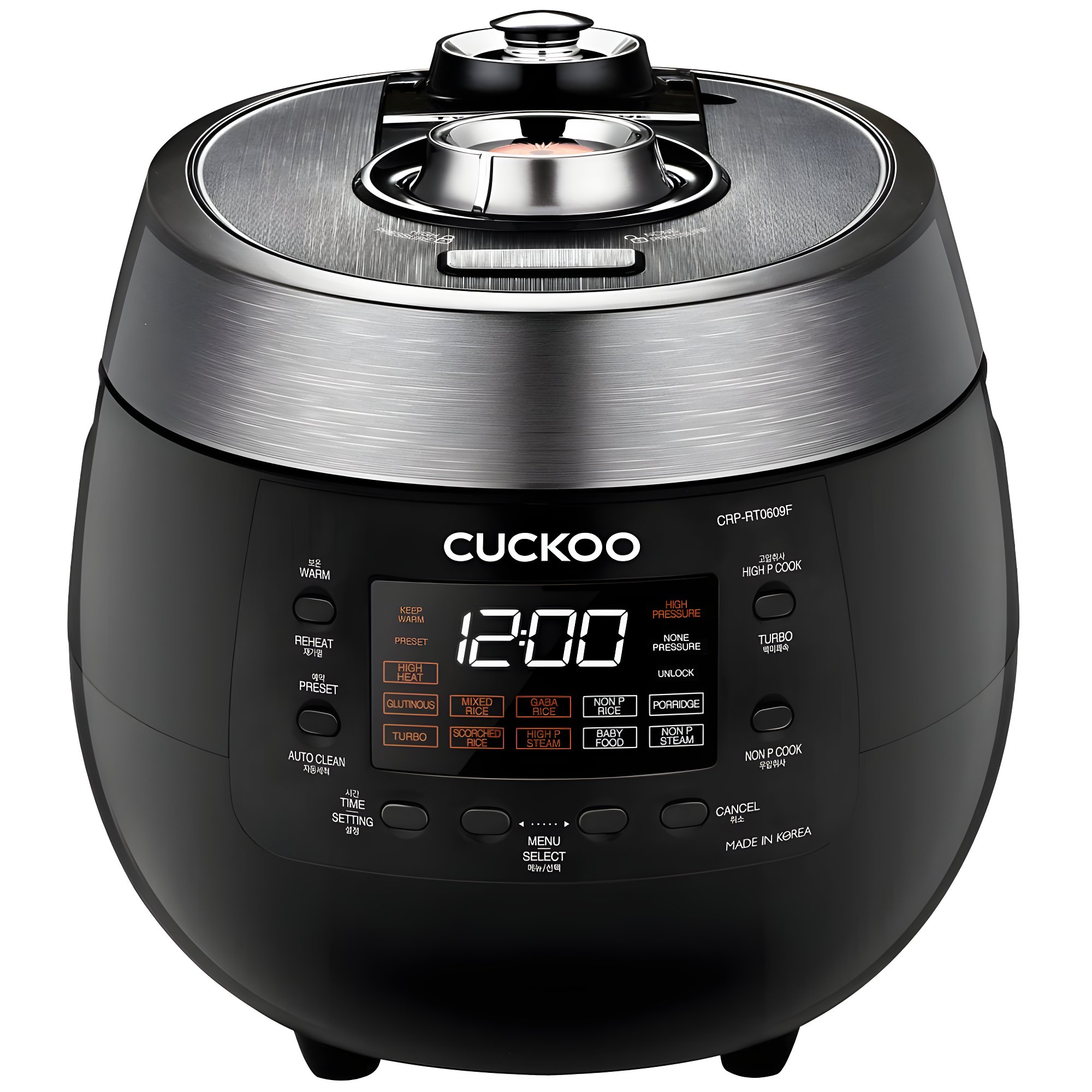 Cuckoo Electronics CUCKOO 6-Cup Twin Pressure Rice Cooker & Warmer with Nonstick Inner Pot, 14 Menu Options, Safe Steam Release, 3 Voice Guide, Auto Clean (Black) CRP-RT0609FB