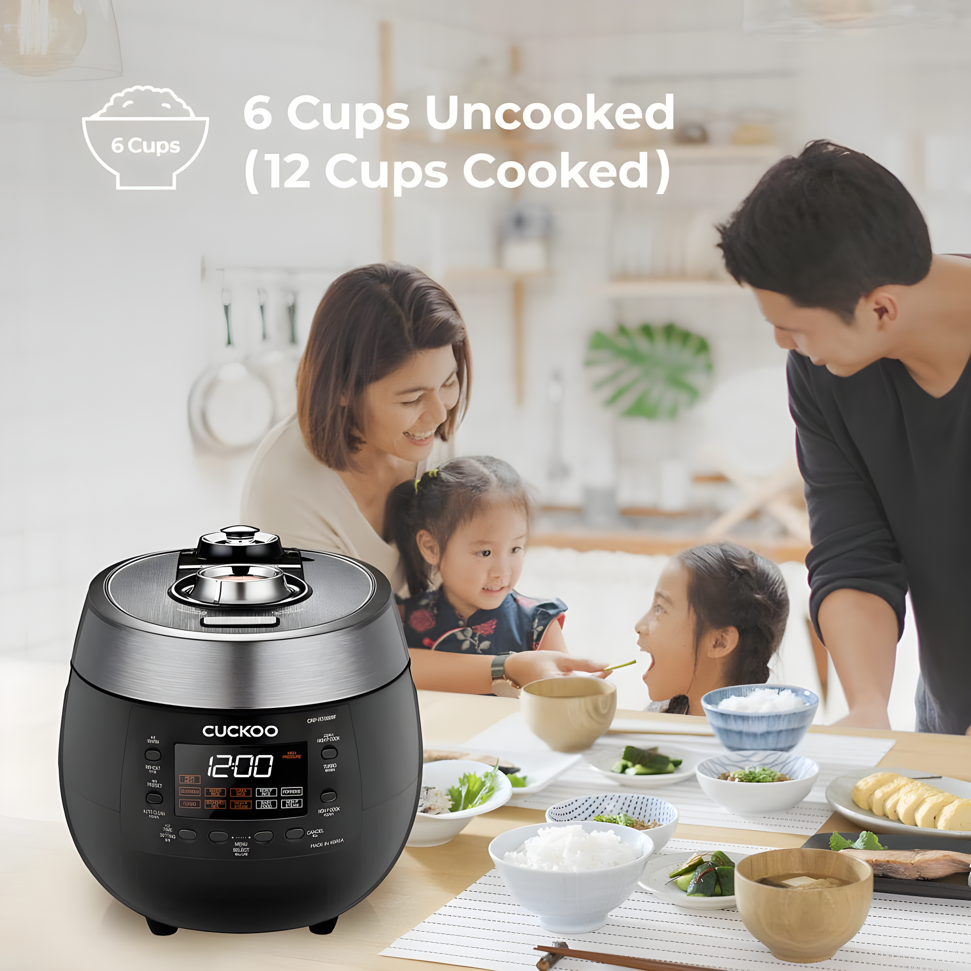 Cuckoo Electronics CUCKOO 6-Cup Twin Pressure Rice Cooker & Warmer with Nonstick Inner Pot, 14 Menu Options, Safe Steam Release, 3 Voice Guide, Auto Clean (Black) CRP-RT0609FB