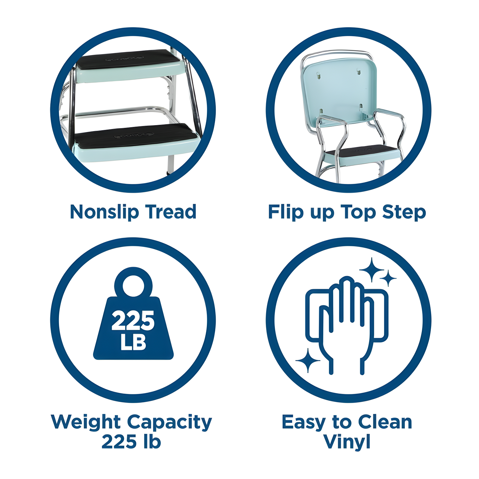 Stylaire Steel Retro Chair + Step Stool with Flip-Up Vinyl Seat