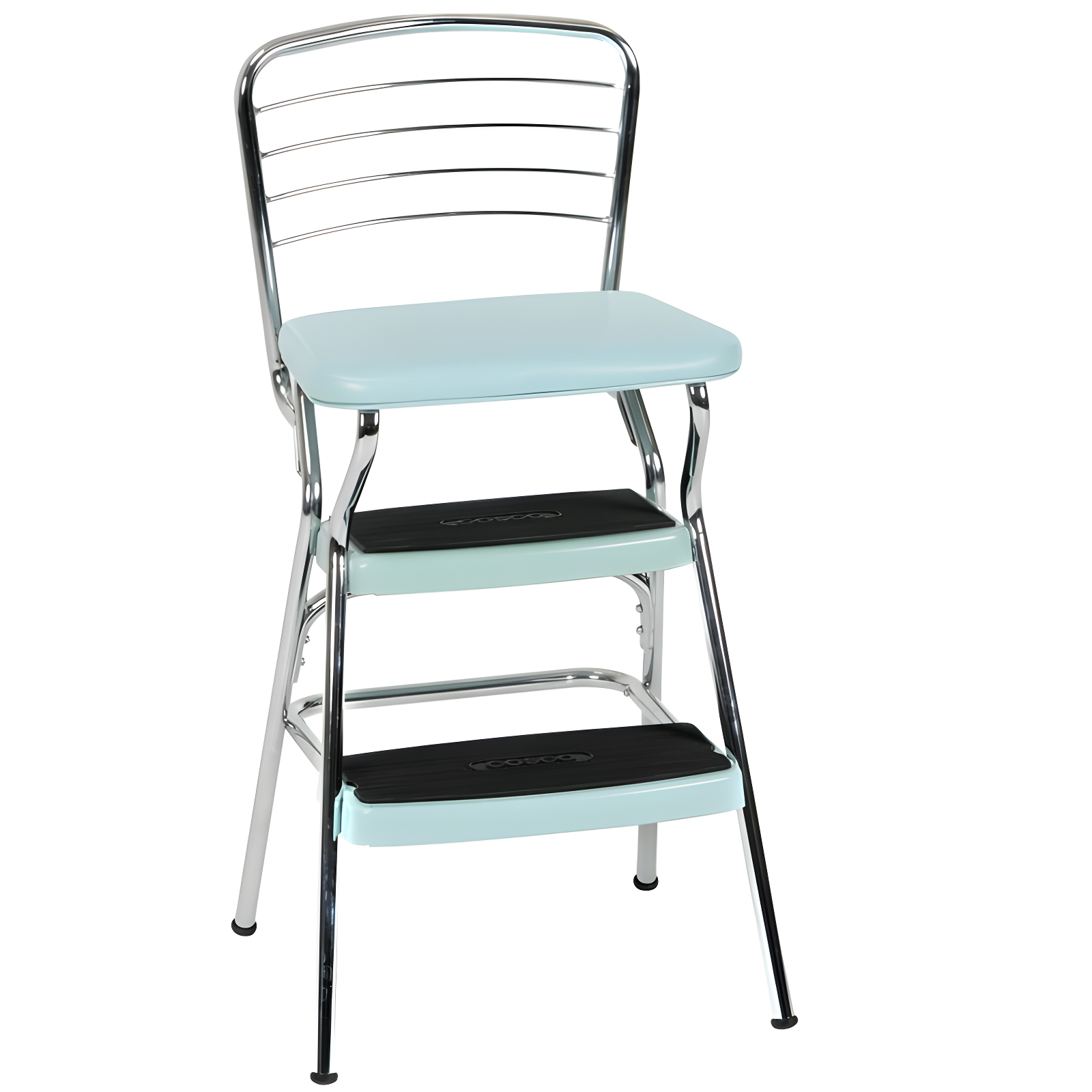Stylaire Steel Retro Chair + Step Stool with Flip-Up Vinyl Seat