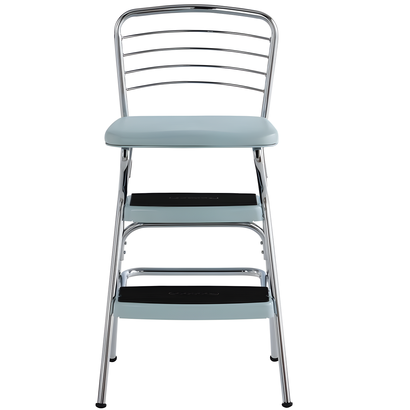 Stylaire Steel Retro Chair + Step Stool with Flip-Up Vinyl Seat