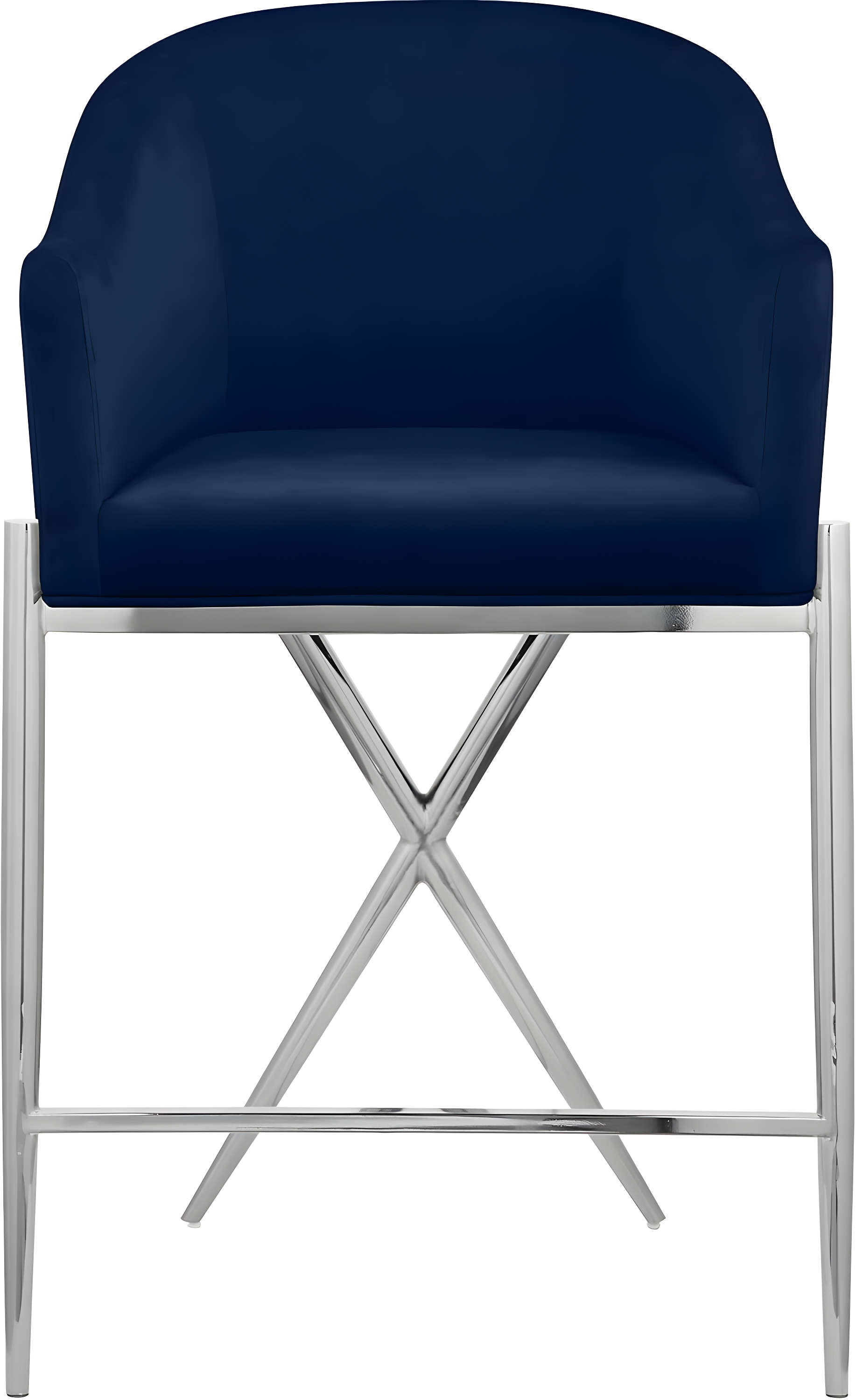 Xavier Navy Velvet Counter Stool with Chrome Metal Legs