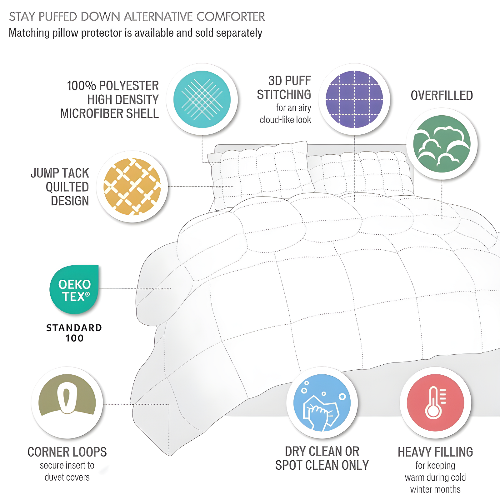 Madison Park King/California King Stay Puffed Overfilled Down Alternative Comforter Tan: Microfiber, Quilted, OEKO-TEX Certified