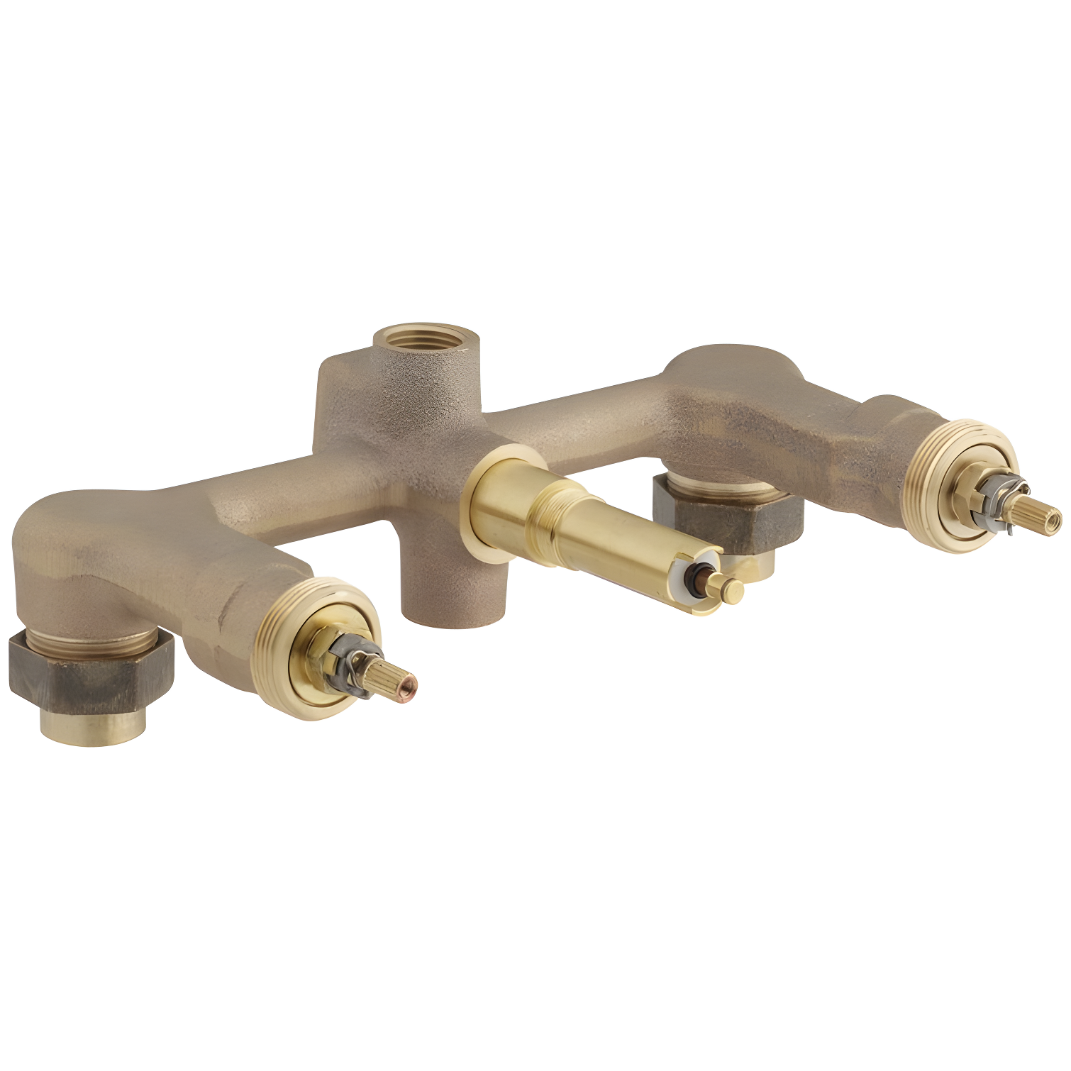 Widespread 1/2" Ceramic In-Wall Three-Handle Valve System with Integral Diverter and 8" Centers
