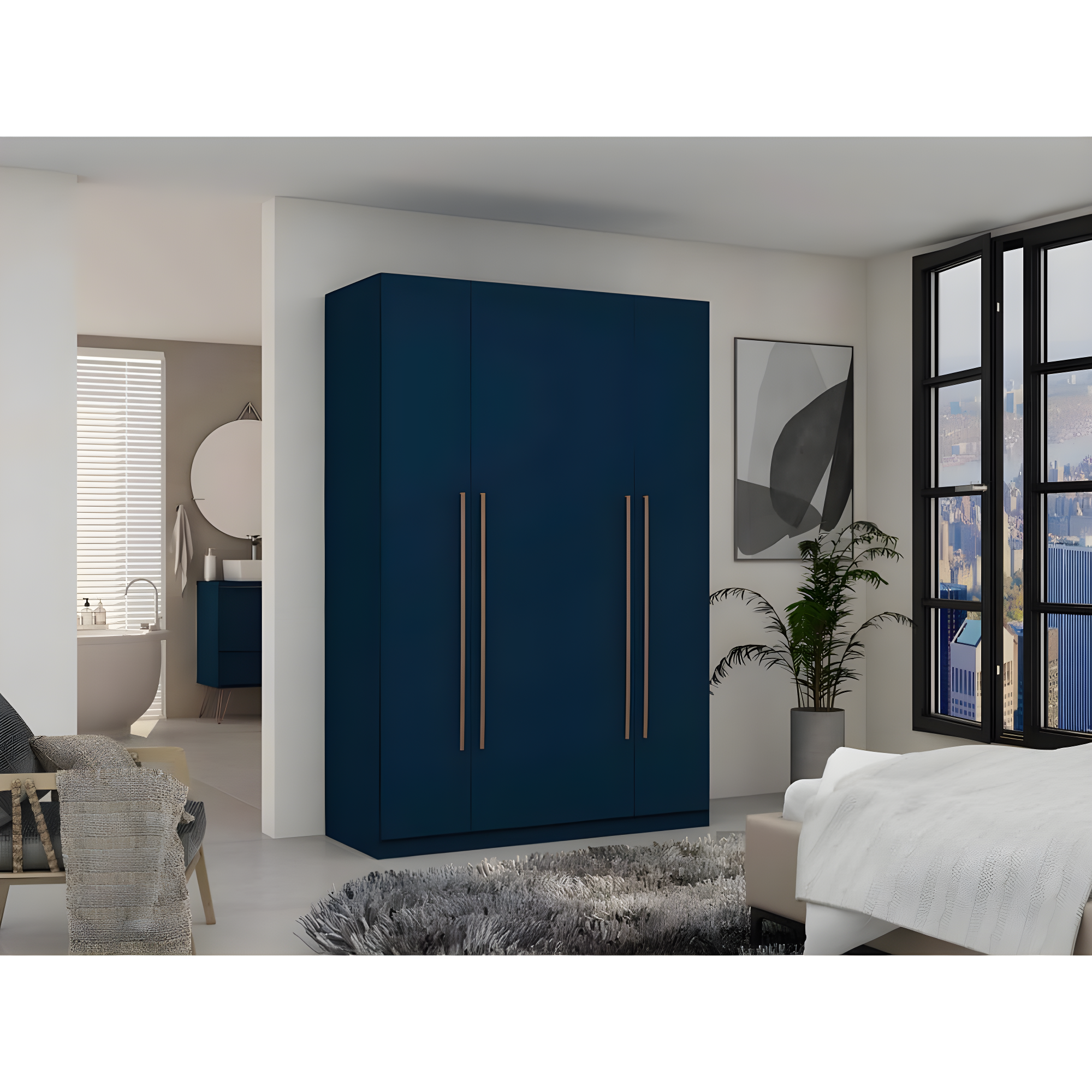 Manhattan Comfort Gramercy 2-Sectional Wood Wardrobe Armoire Closet in Blue