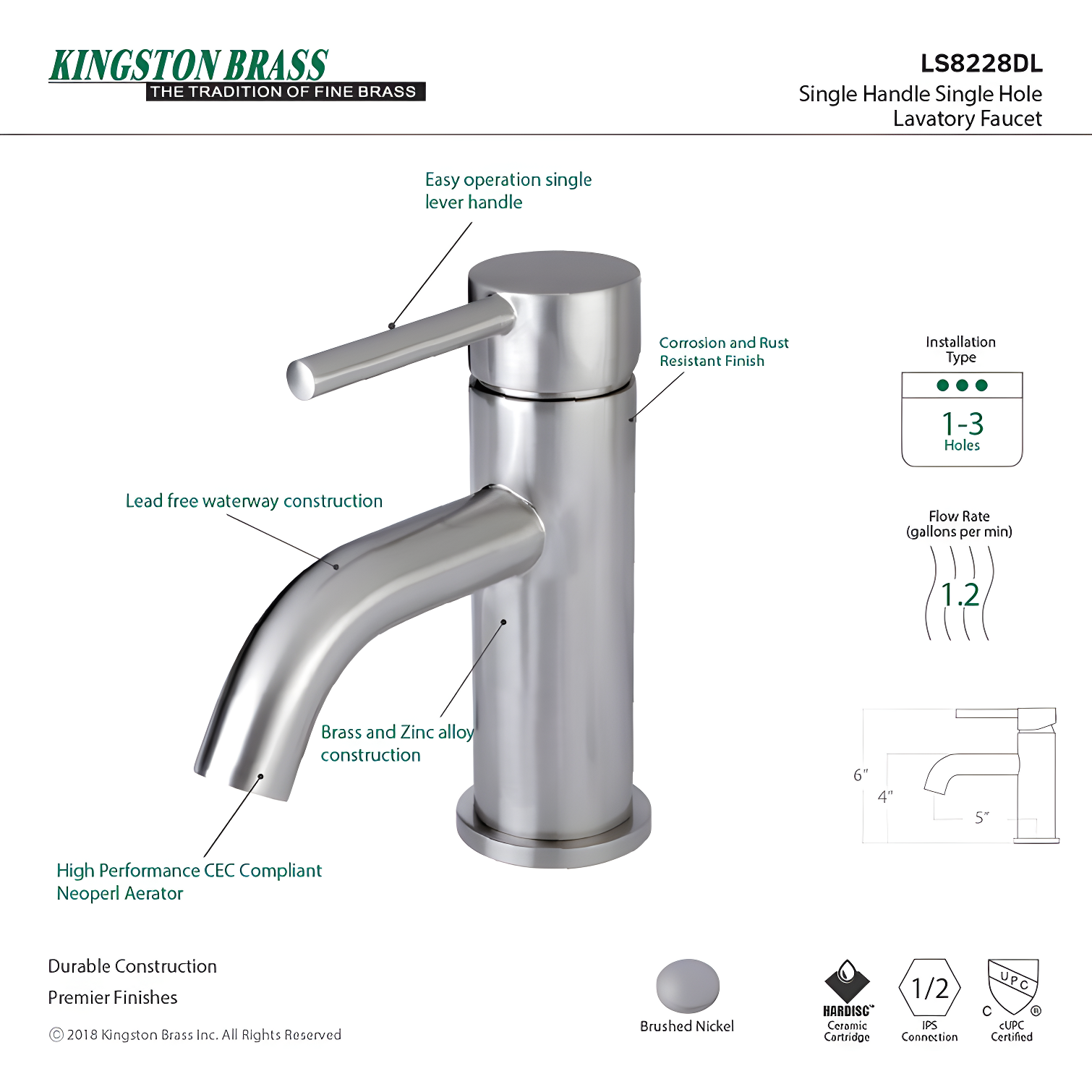 Kingston Brass Concord Single-Handle 1-Hole Deck Mount Bathroom Faucet with Push Pop-Up