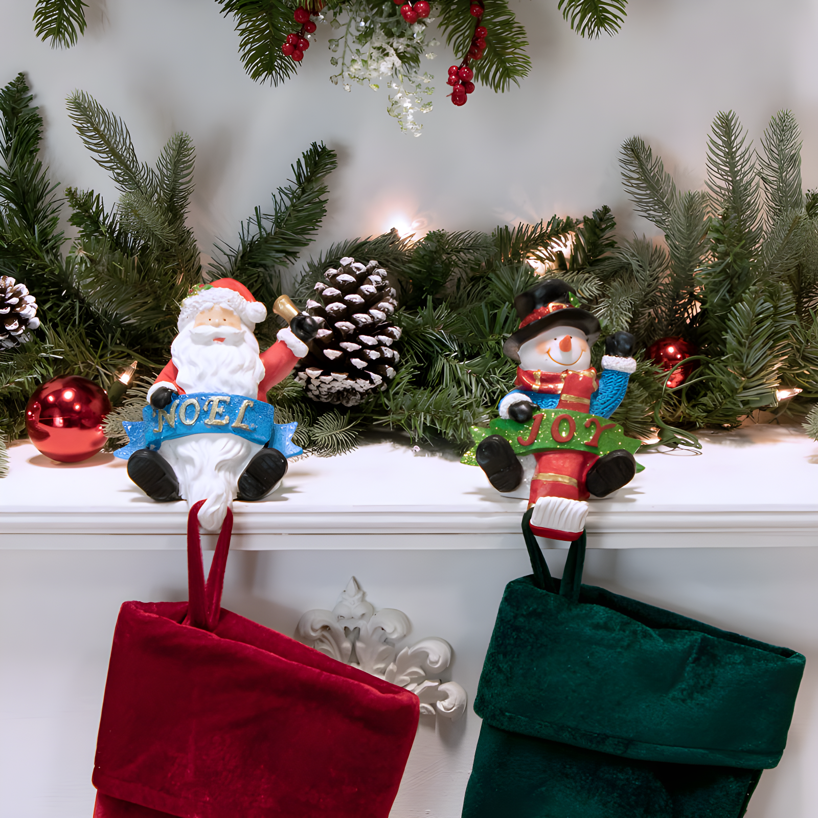 The Holiday Aisle® 2 Piece Glittered Santa and Snowman Stocking Holder Set