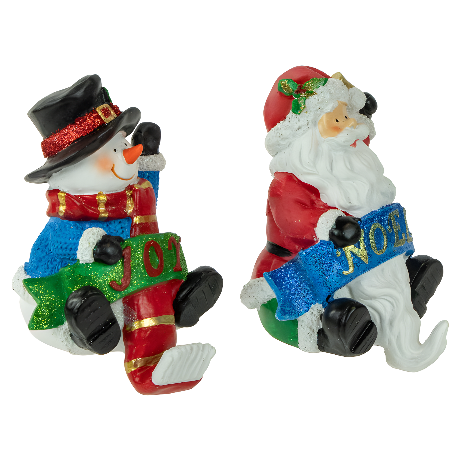 The Holiday Aisle® 2 Piece Glittered Santa and Snowman Stocking Holder Set