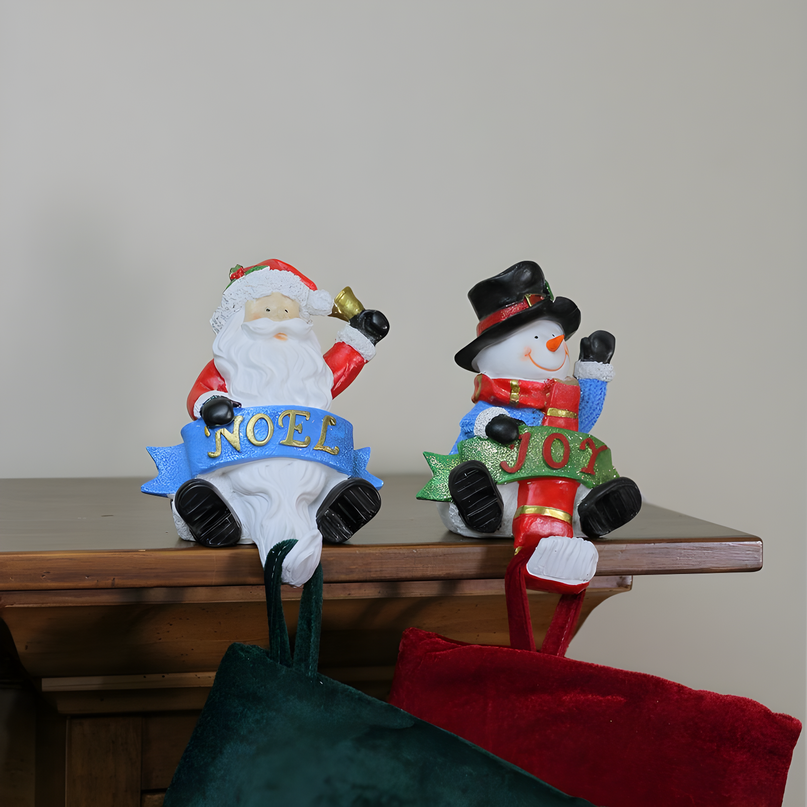 The Holiday Aisle® 2 Piece Glittered Santa and Snowman Stocking Holder Set