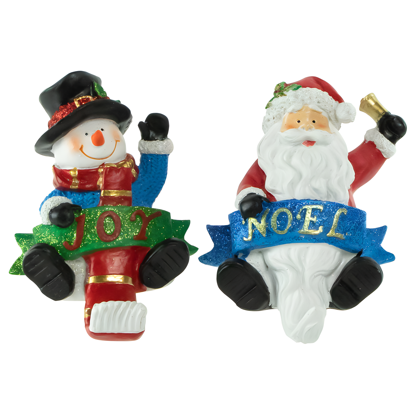 The Holiday Aisle® 2 Piece Glittered Santa and Snowman Stocking Holder Set