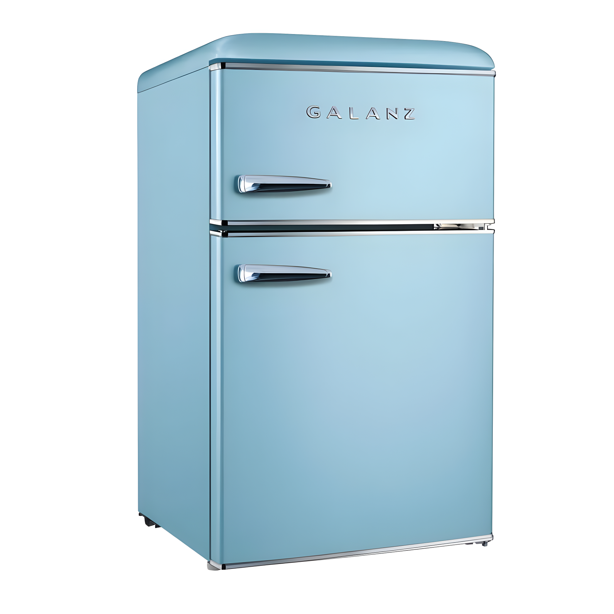 Retro Blue Compact Double Door Mini Fridge with Freezer