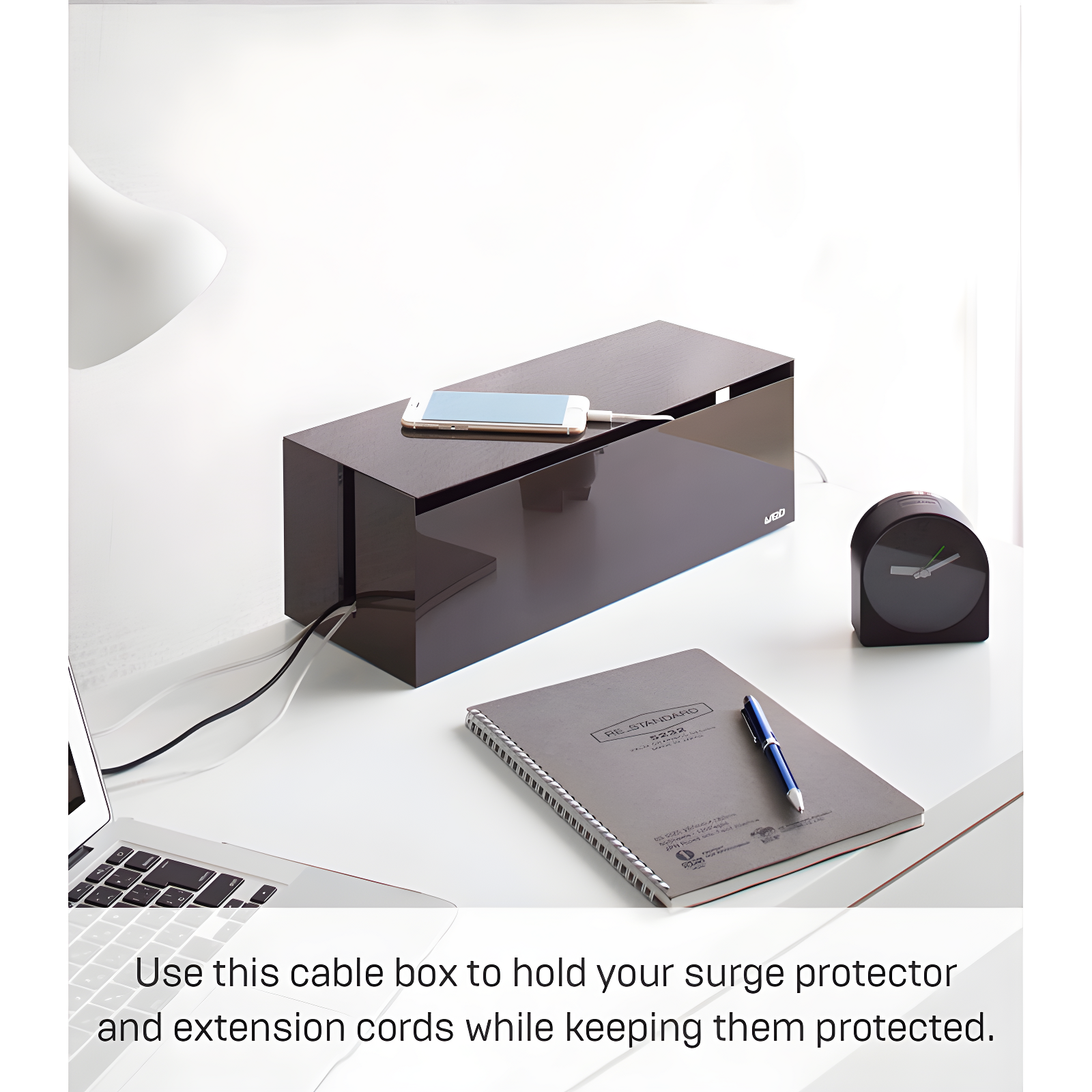 Yamazaki Home Cable Box - Outlet Cord Storage Organizer, Cover Protector, Anti-Slip Rubber Feet