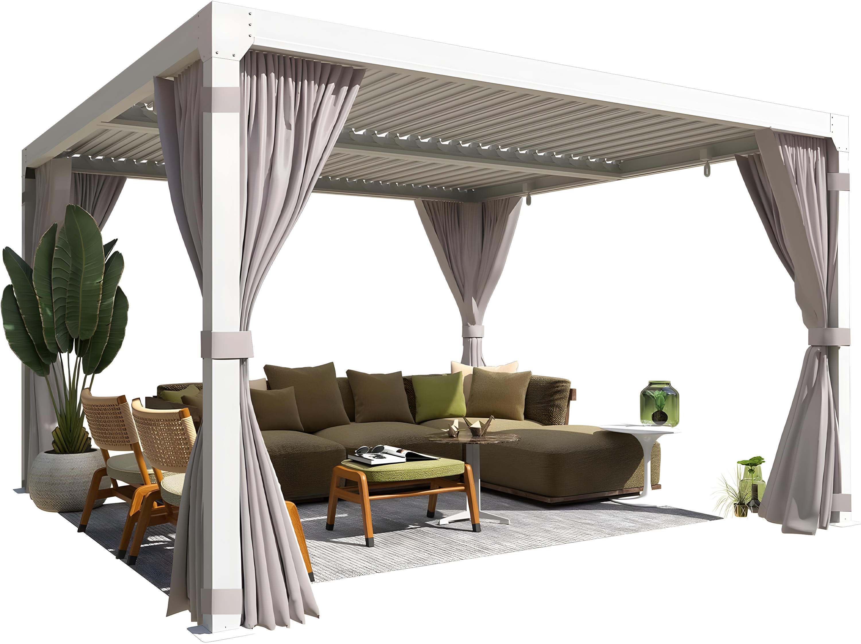 Erommy  Outdoor Louvered Pergola Gazebo with Adjustable Aluminum Rainproof Roof 10'x10' - White