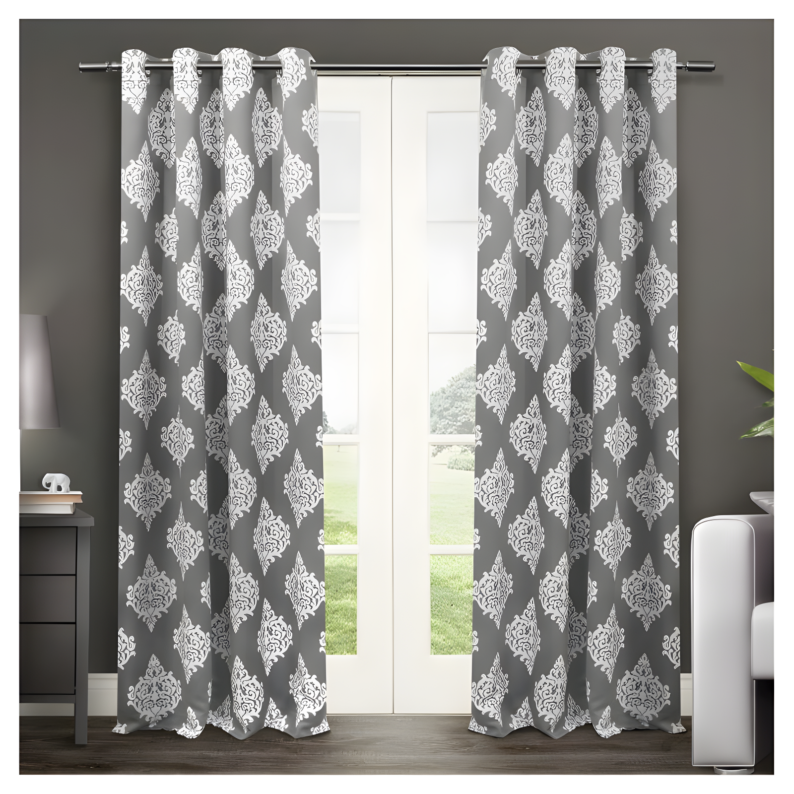 Set of 2 108"x52" Medallion Blackout Thermal Grommet Top Window Curtain Panel Black Pearl - Exclusive Home: Indoor Polyester