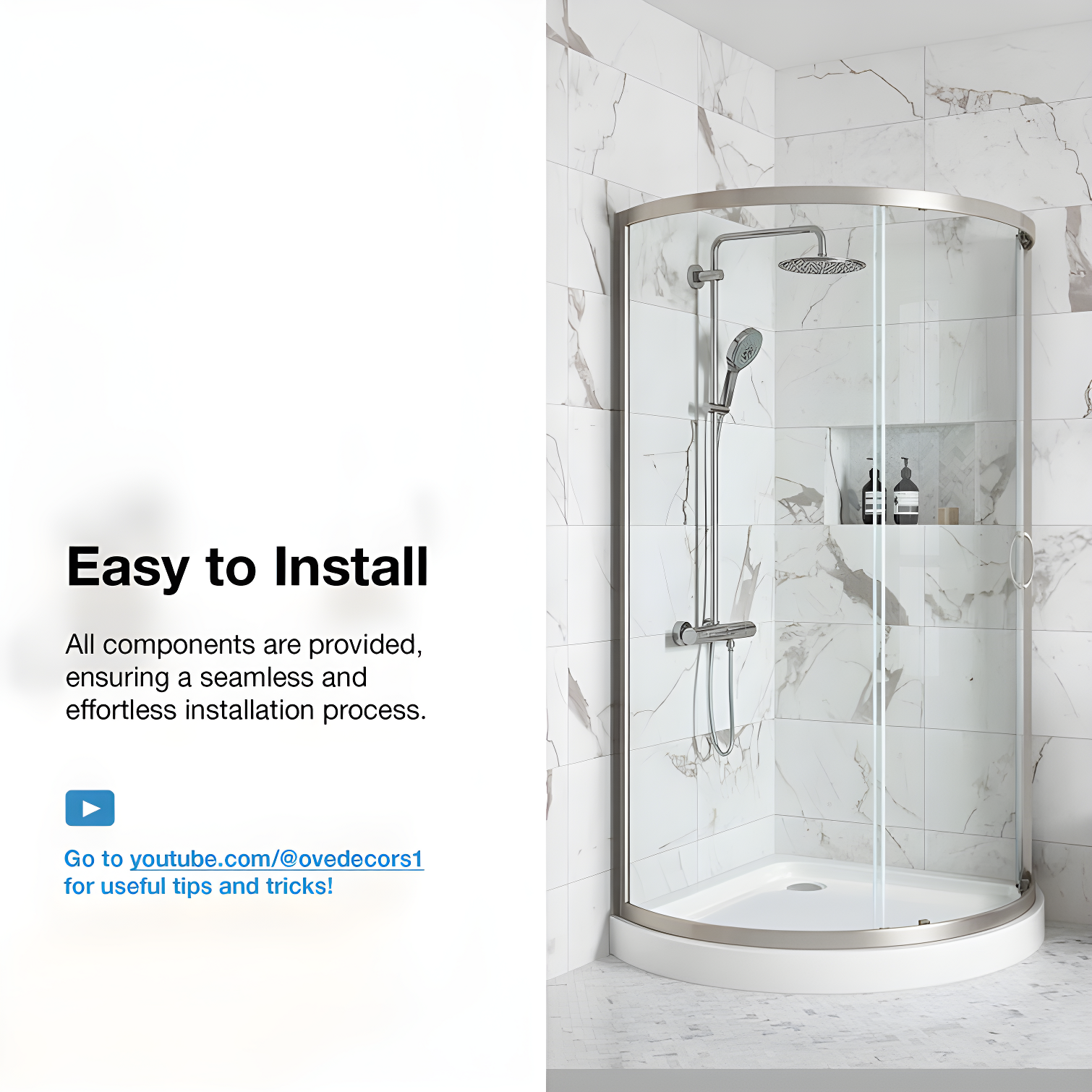 OVE Decors Breeze Premium 33 in. Framed Round Shower Kit w/ Clear Glass, Base