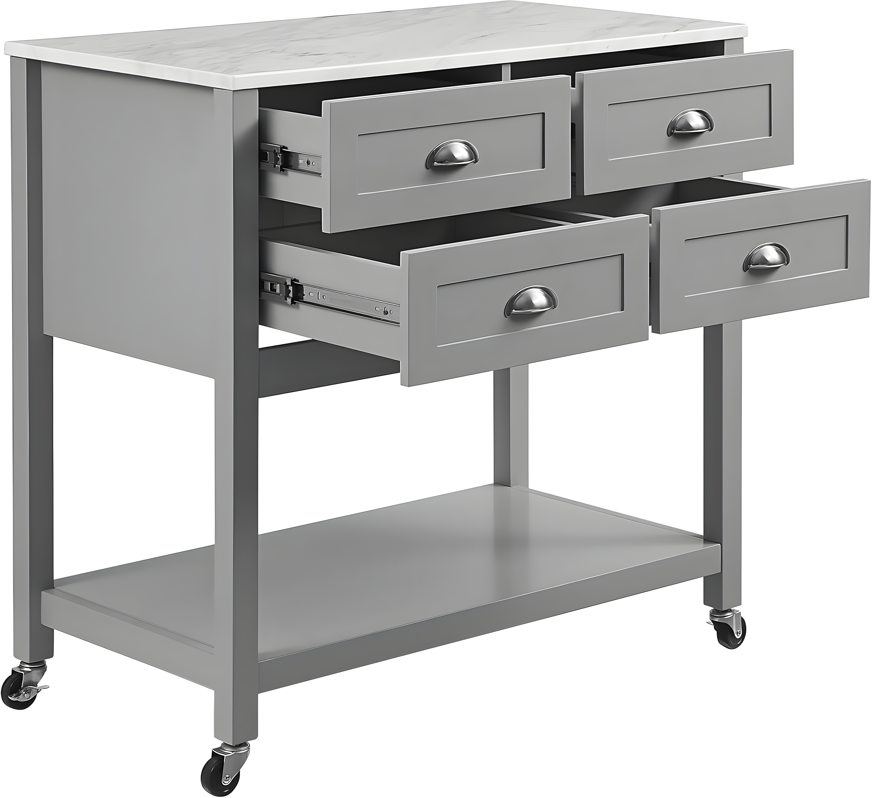 Connell Kitchen Island Cart Gray/White Marble - Crosley: Mobile Storage, 4 Drawers, Open Shelf, Locking Wheels