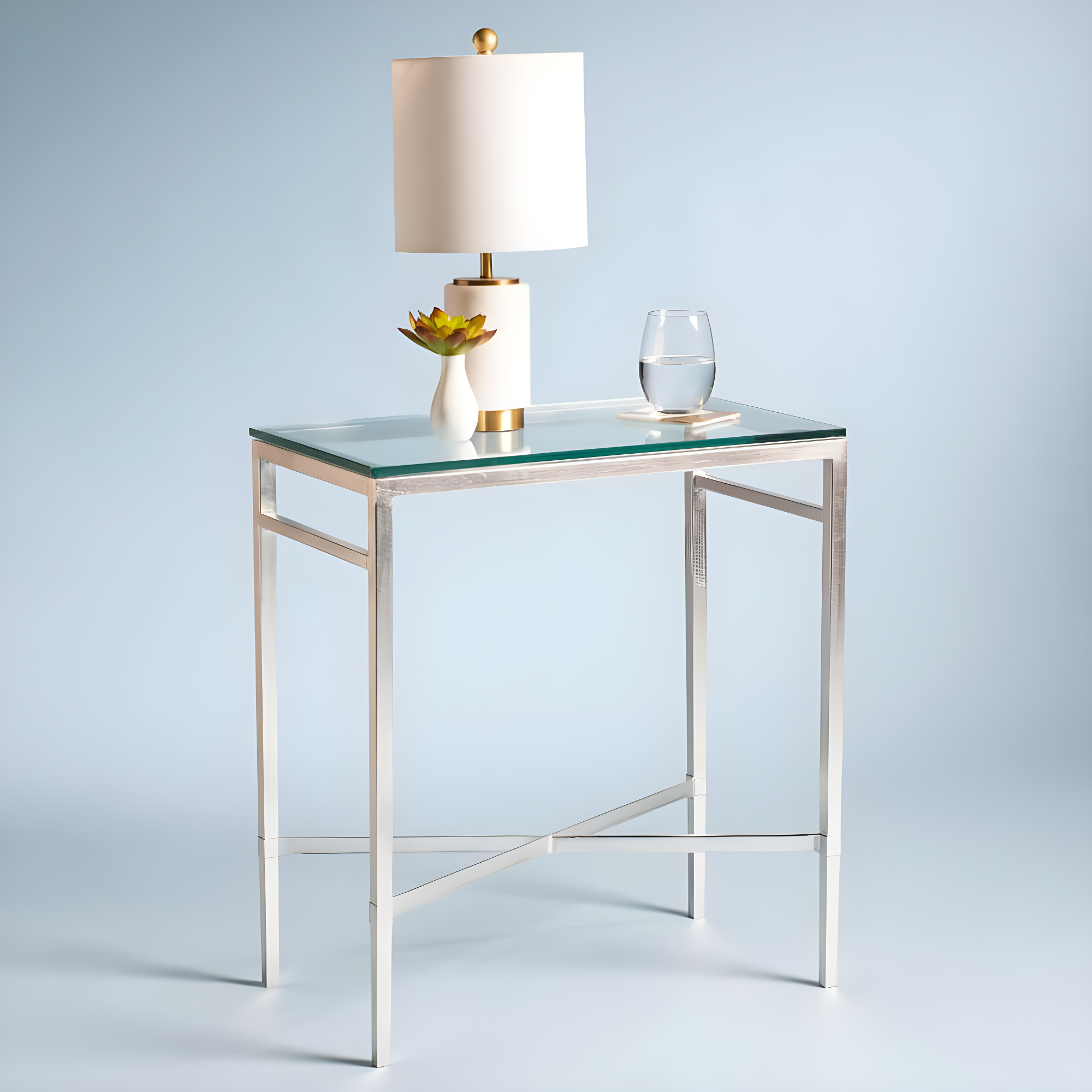 Viggo Antique Silver Glass Side Table - AMH8300B - Silver/Glass - Safavieh Couture