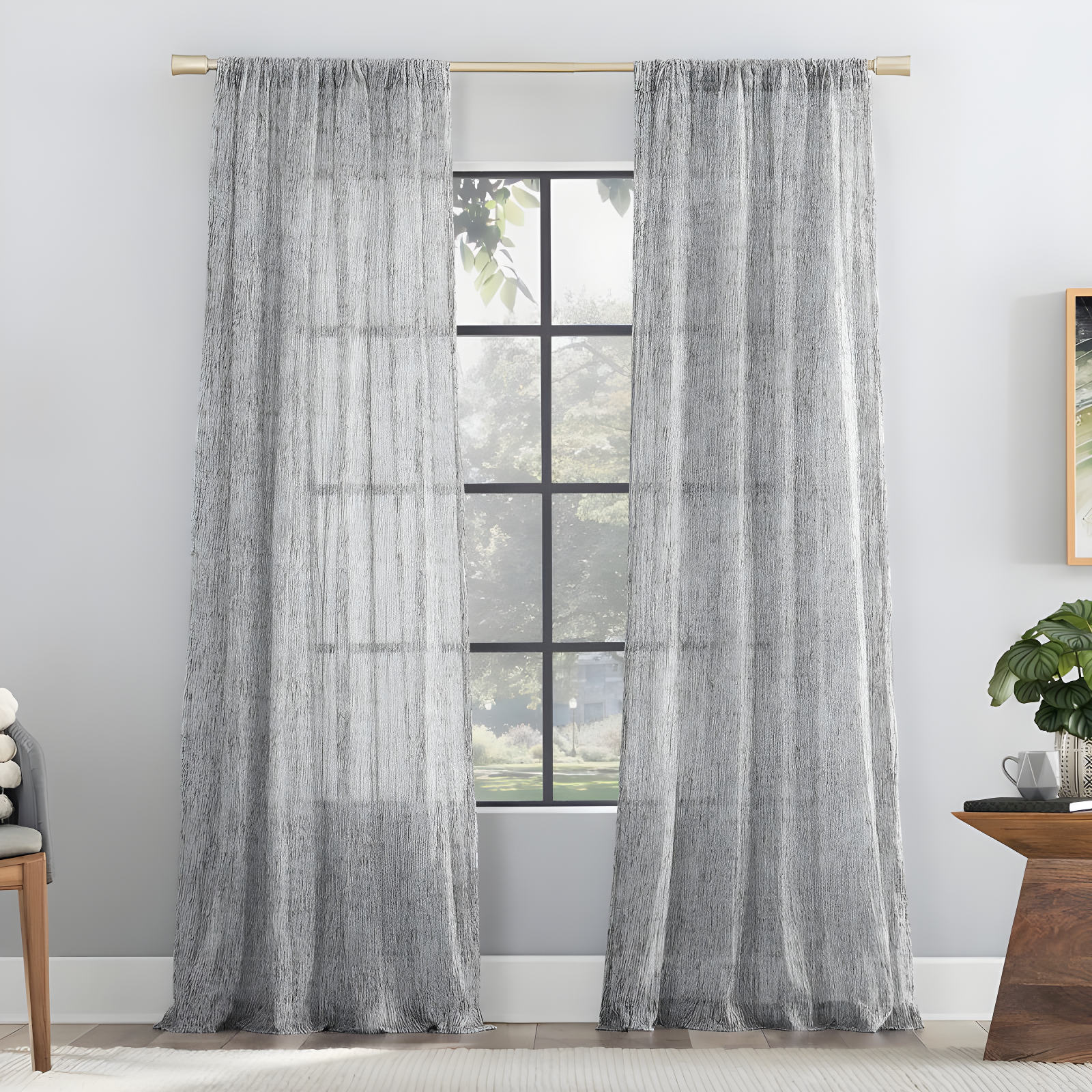 Scott Living Tulin Watercolor Print Sheer Rod Pocket Curtain Panel