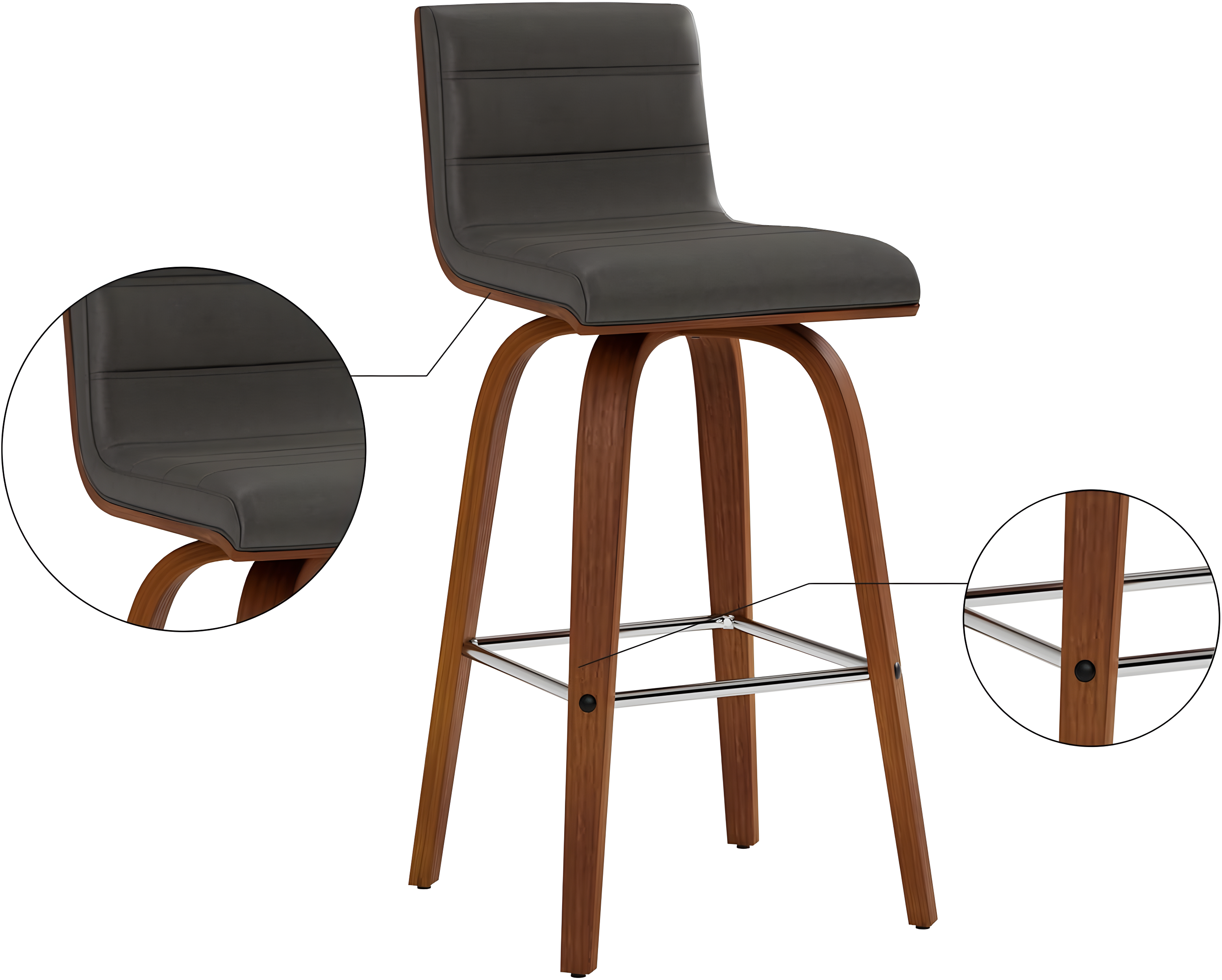Vienna 26" Swivel Counter Stool in Walnut Wood Finish with Gray Faux Leather