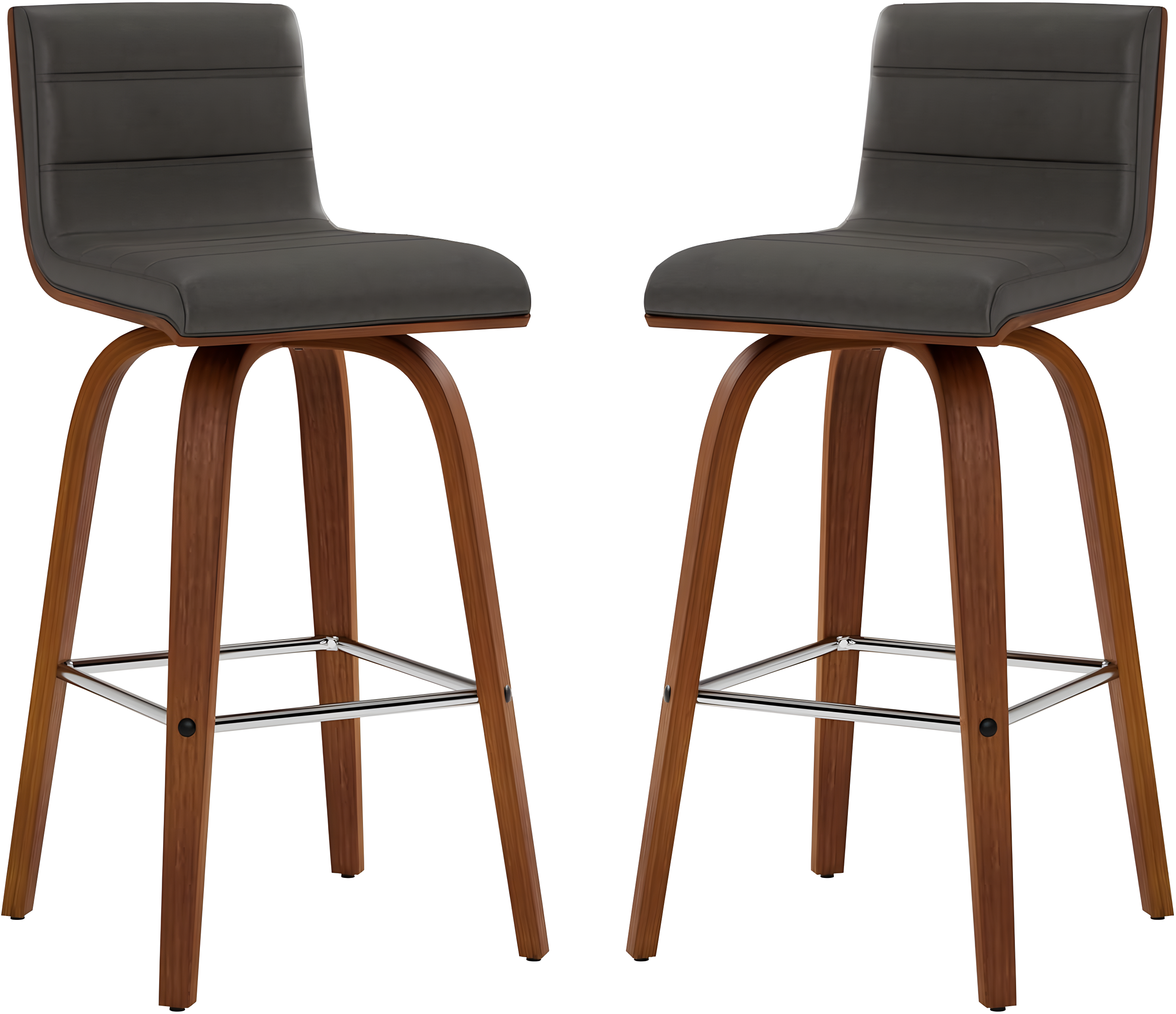 Vienna 26" Swivel Counter Stool in Walnut Wood Finish with Gray Faux Leather