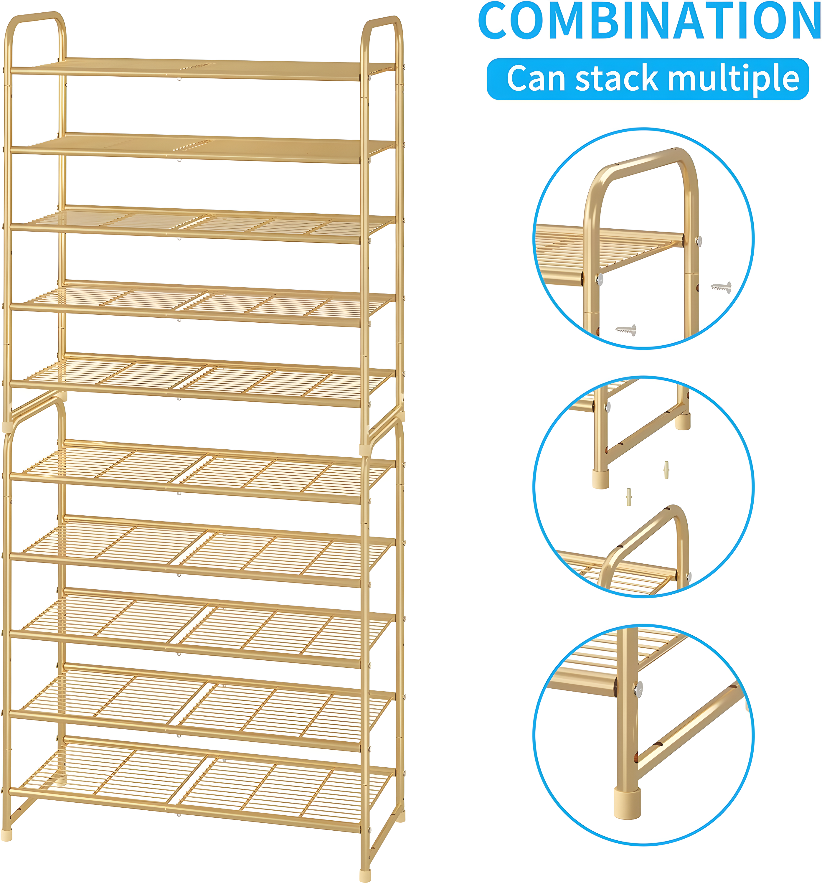 Rebrilliant 5-Tier Stackable Shoe Rack, Expandable & Adjustable Shoe Organizer Storage Shelf