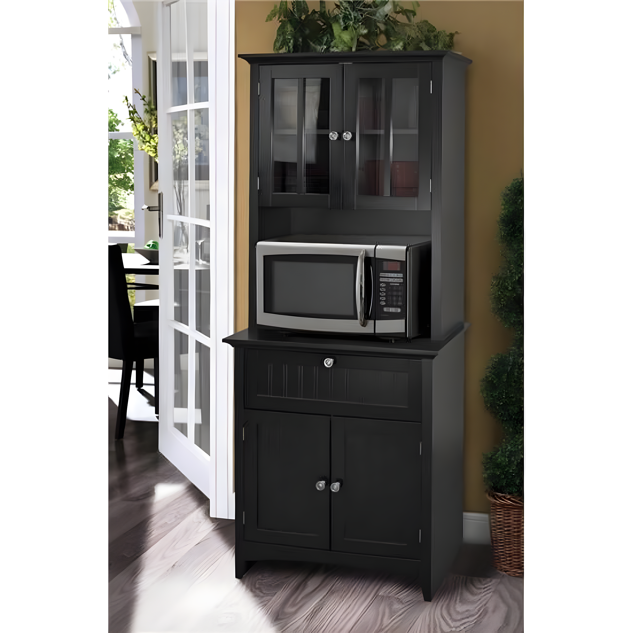 OS Home & Office Buffet & Hutch with Framed Glass Doors & Drawer, Black