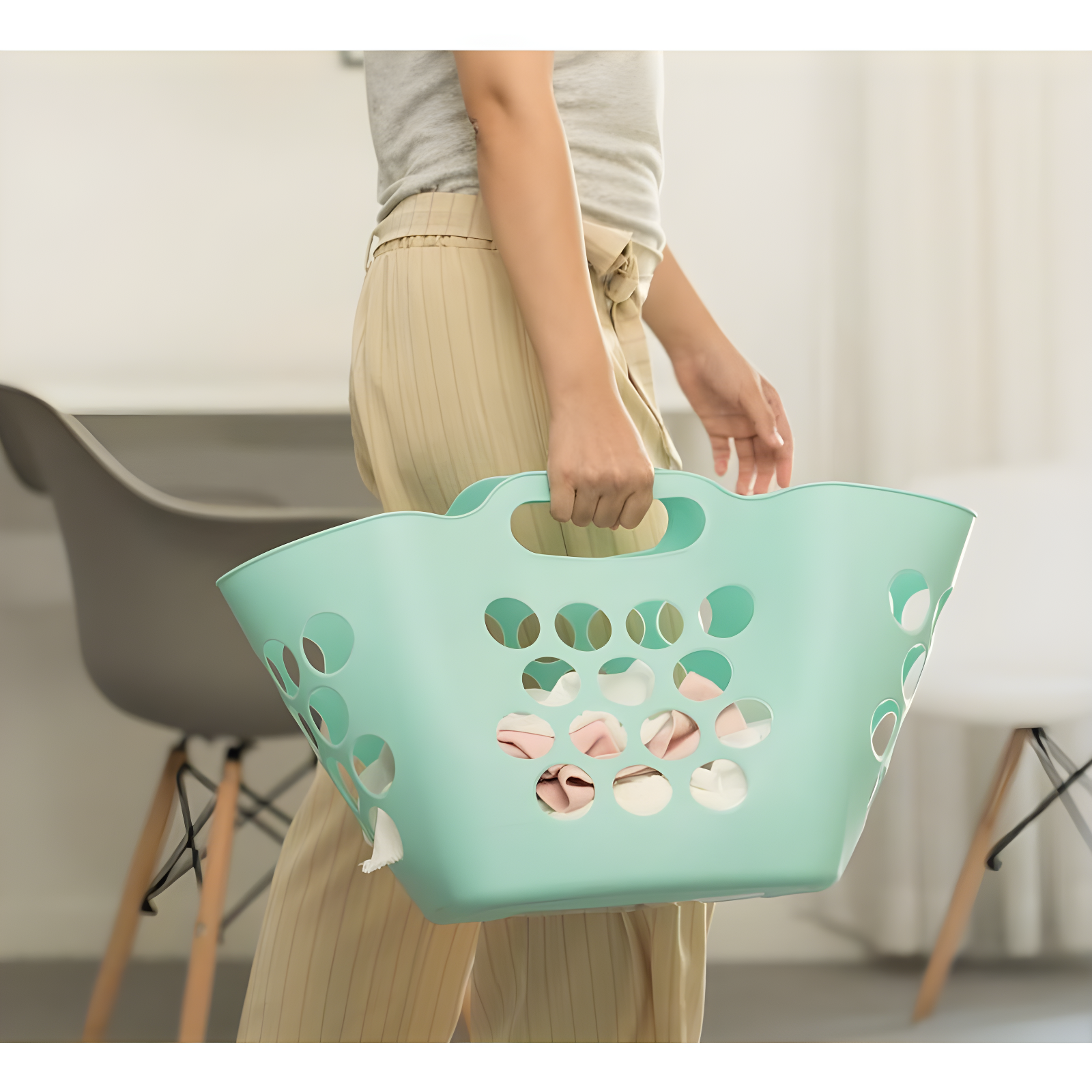 Rebrilliant Flexible Plastic Carry Laundry Basket Holder Square Storage Hamper with Side Handles