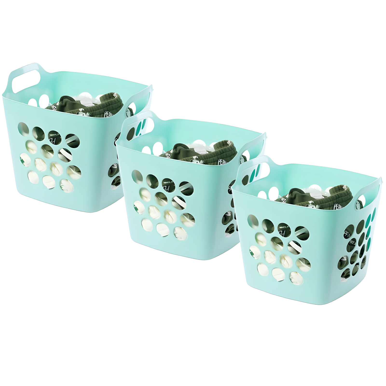 Rebrilliant Flexible Plastic Carry Laundry Basket Holder Square Storage Hamper with Side Handles