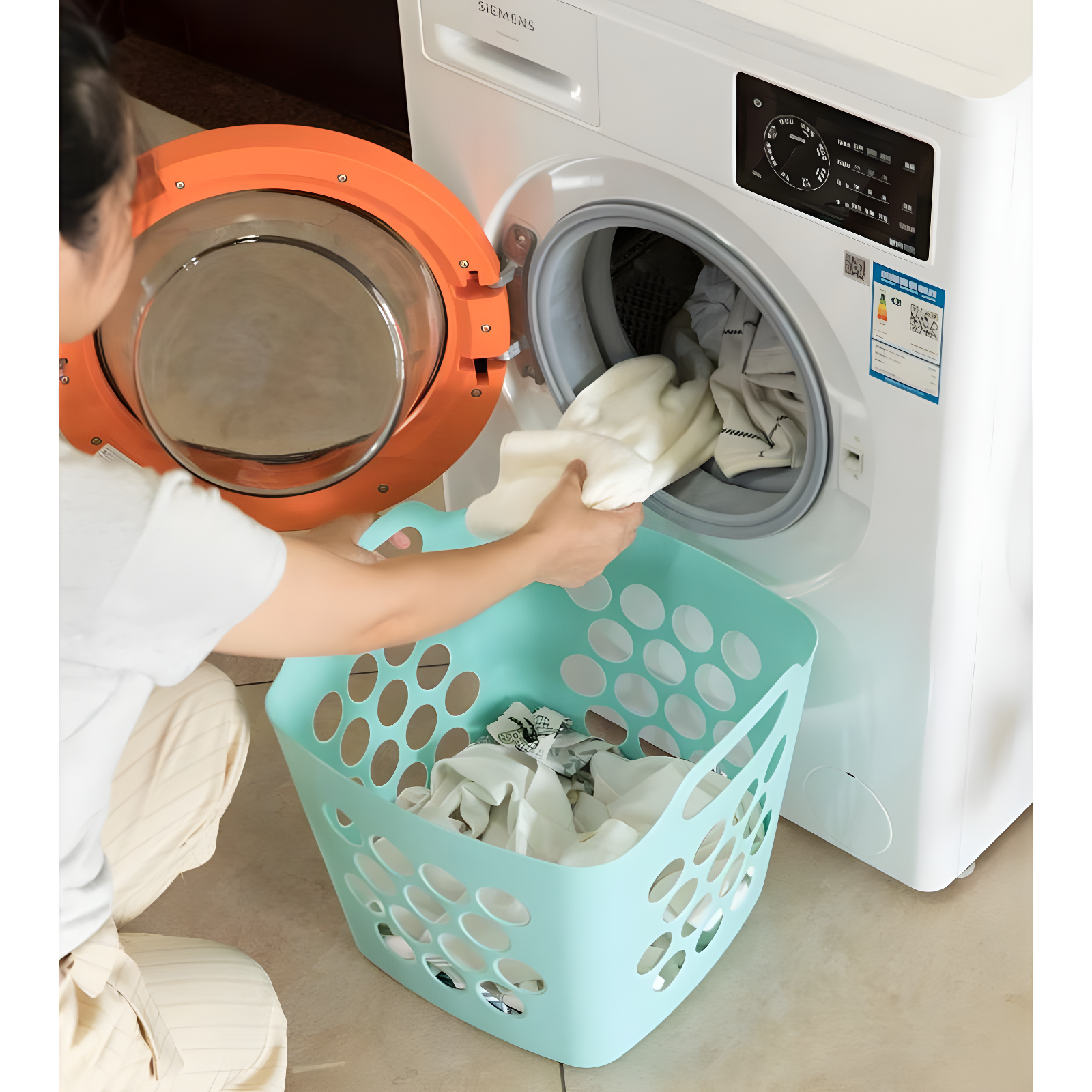 Rebrilliant Flexible Plastic Carry Laundry Basket Holder Square Storage Hamper with Side Handles