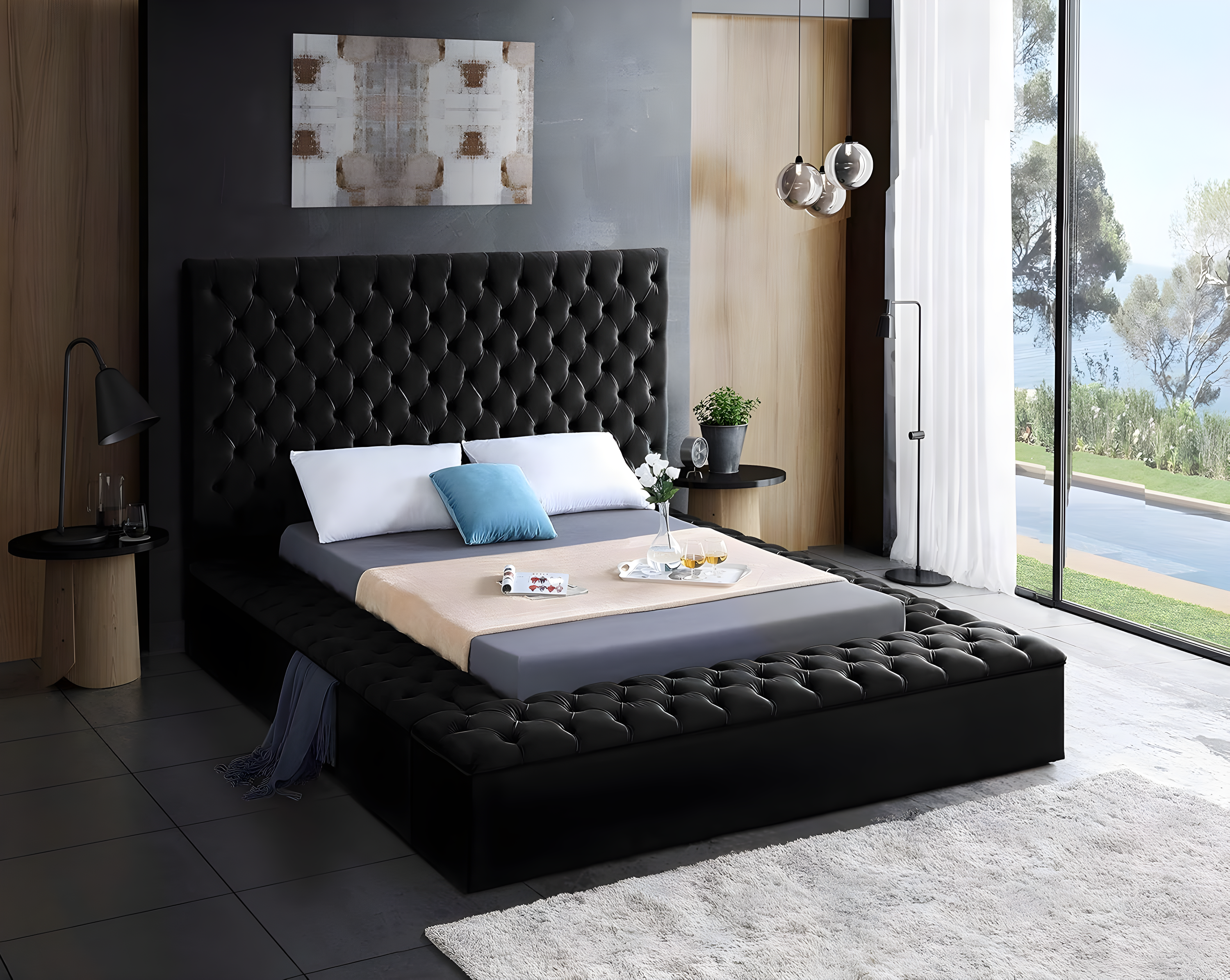Meridian Furniture Bliss Modern Wood Storage Platform Bed, King, Green