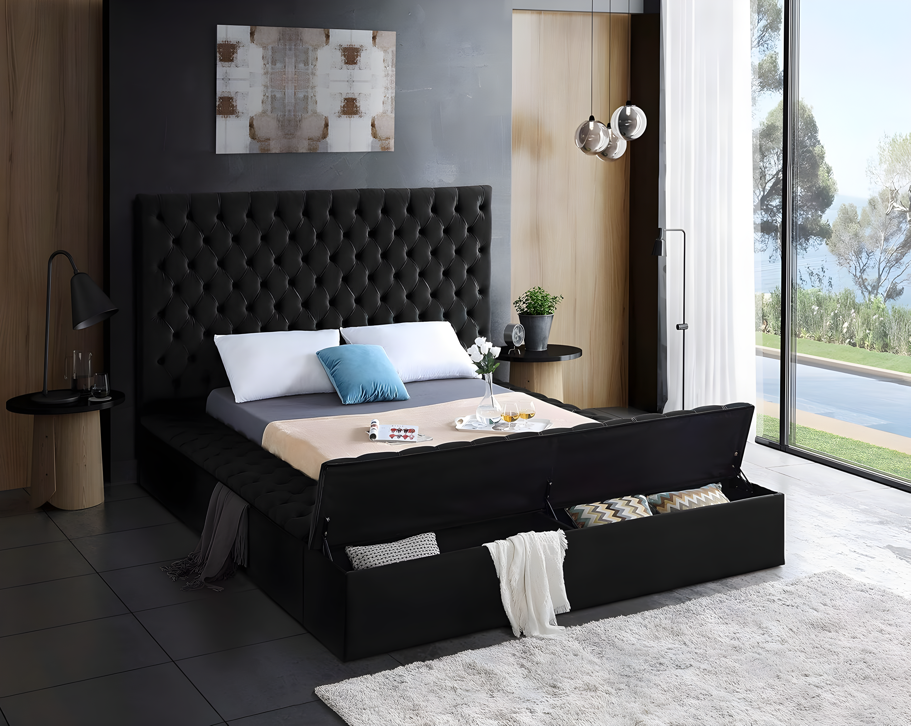 Meridian Furniture Bliss Modern Wood Storage Platform Bed, King, Green