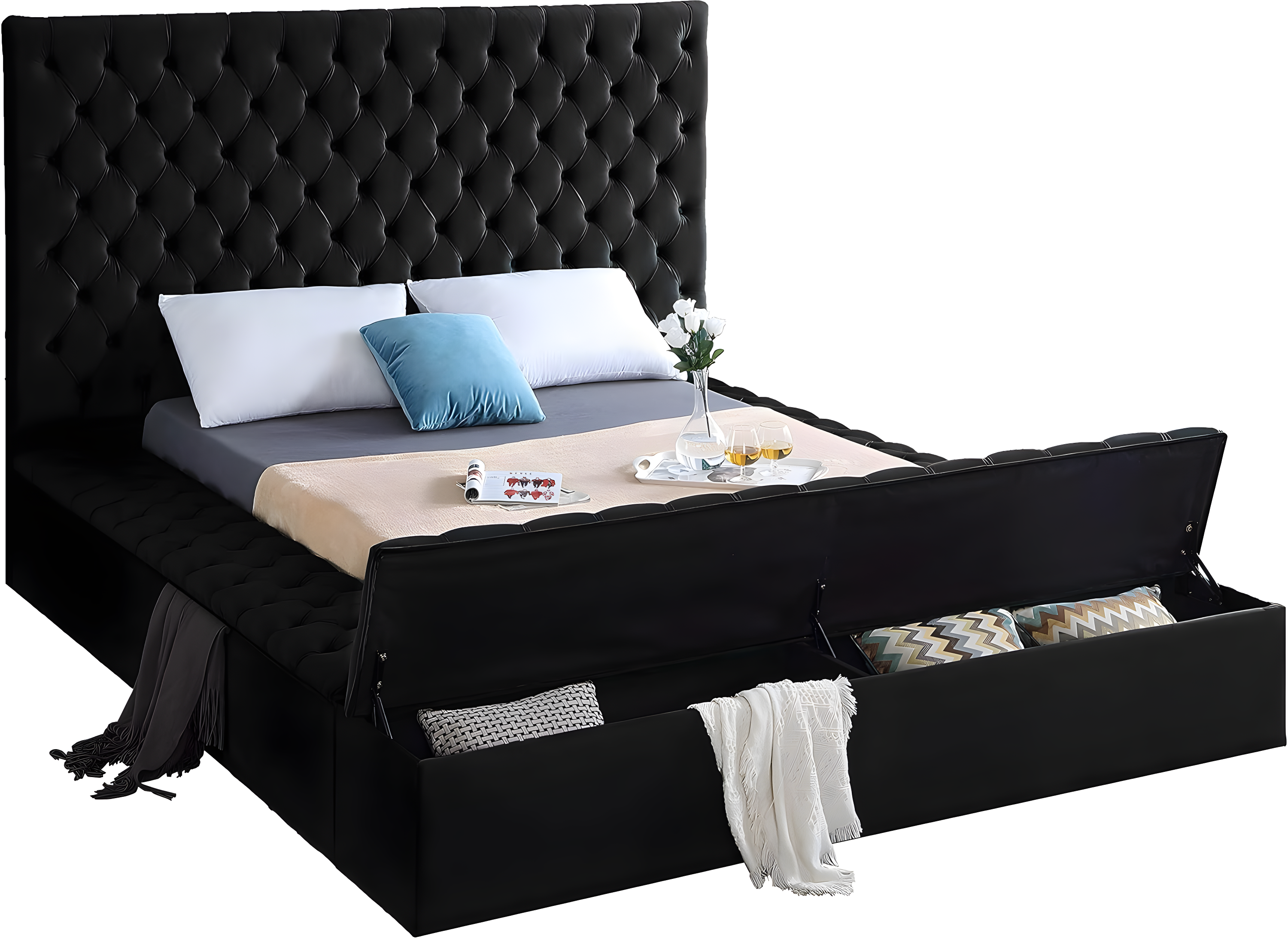 Meridian Furniture Bliss Modern Wood Storage Platform Bed, King, Green