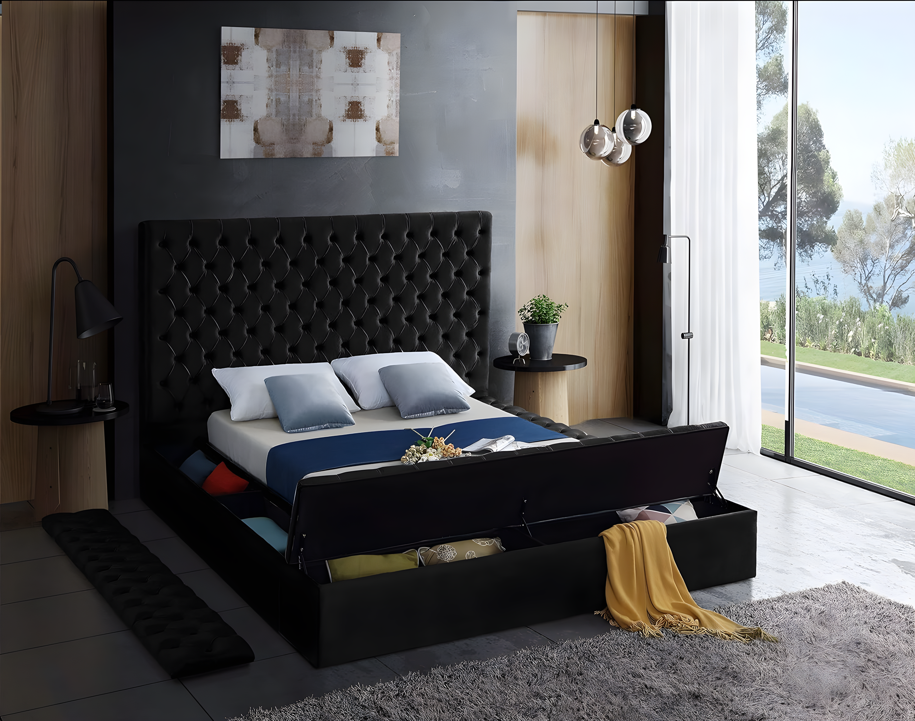 Meridian Furniture Bliss Modern Wood Storage Platform Bed, King, Green