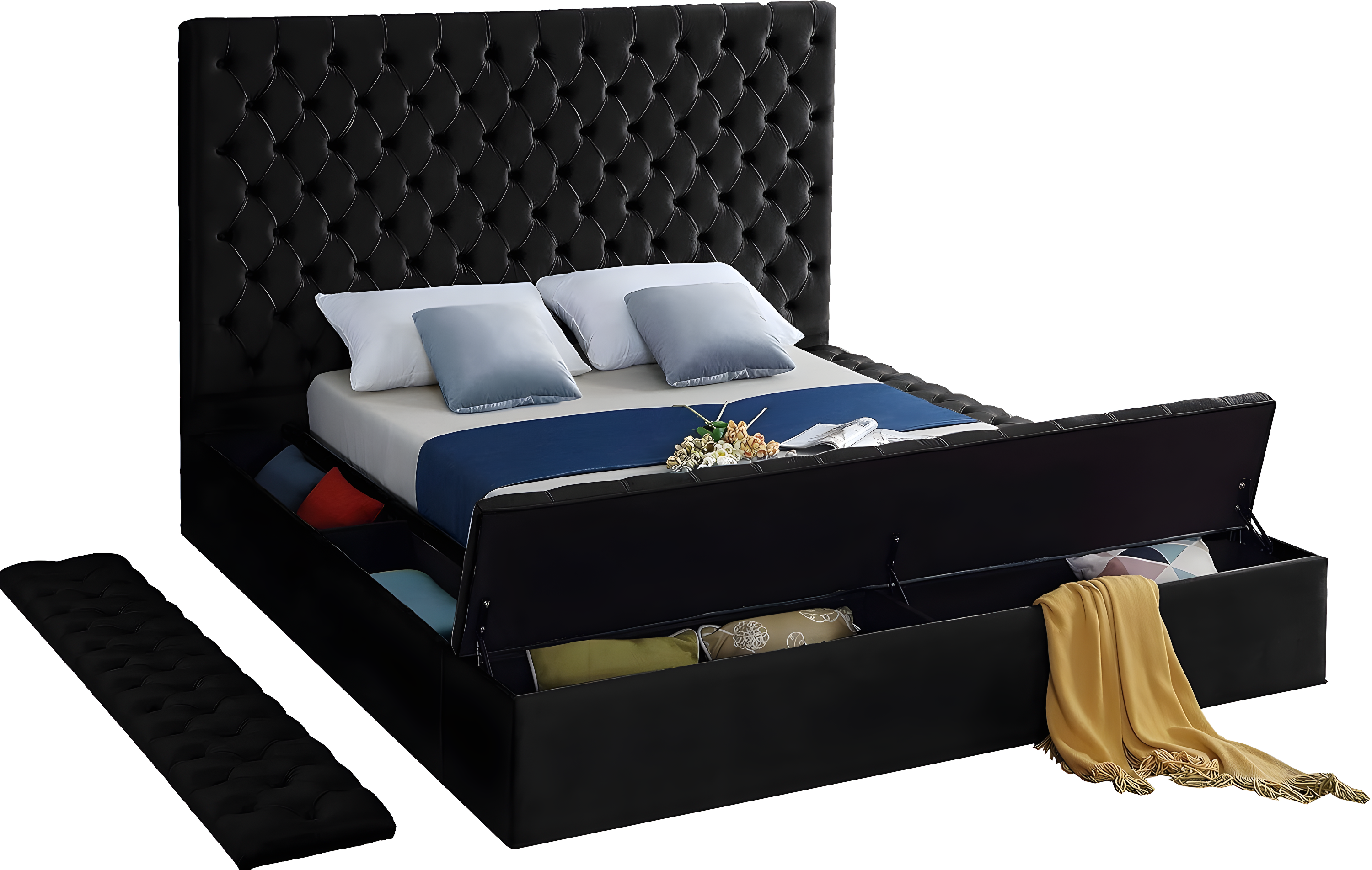 Meridian Furniture Bliss Modern Wood Storage Platform Bed, King, Green