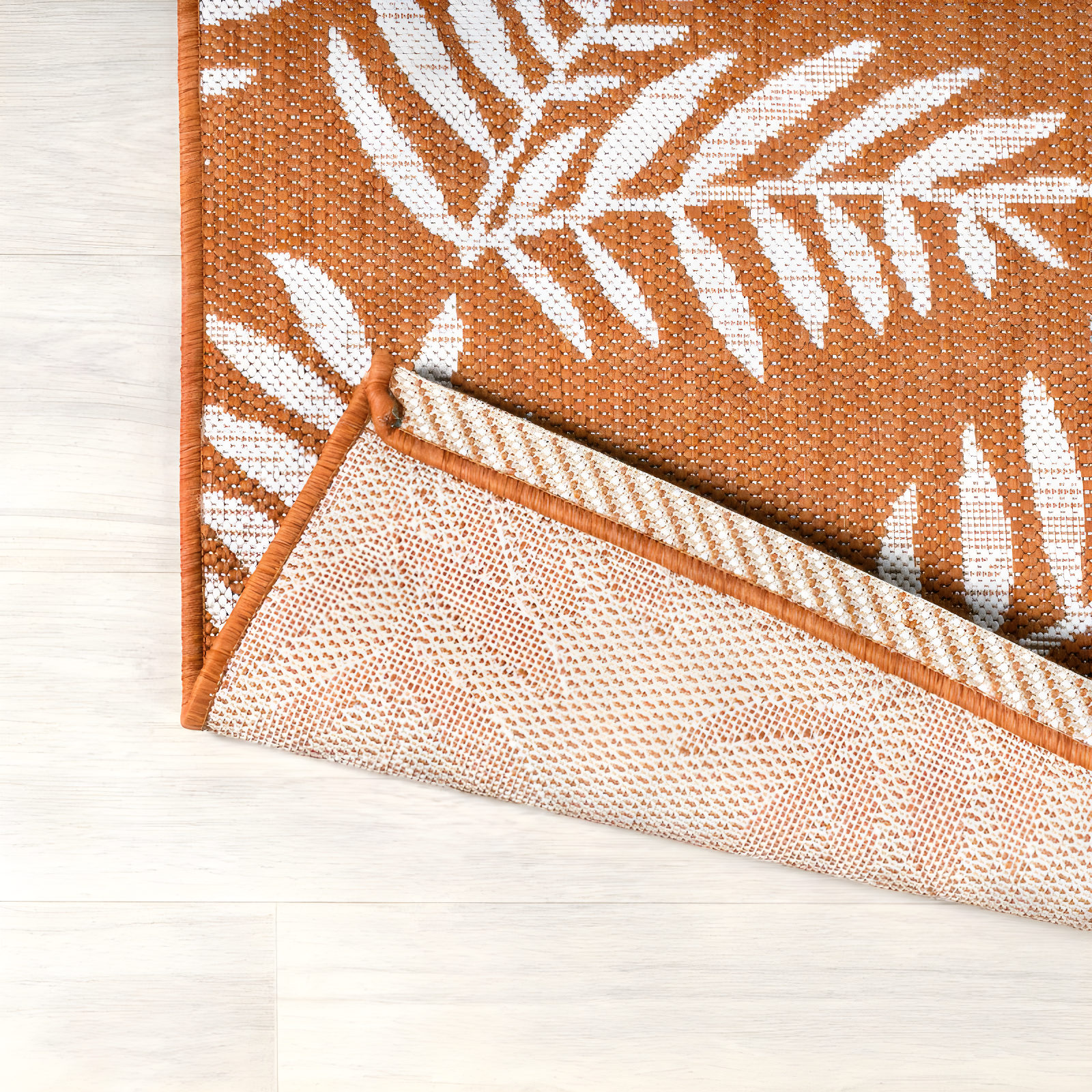 2' x 8' Nevis Palm Frond Indoor/Outdoor Runner Rug, Orange/Cream - JONATHAN Y