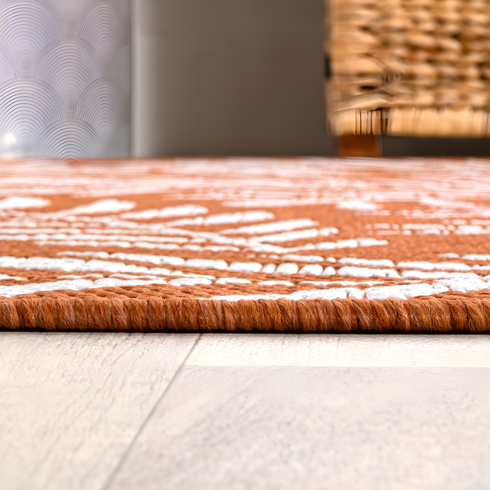 2' x 8' Nevis Palm Frond Indoor/Outdoor Runner Rug, Orange/Cream - JONATHAN Y