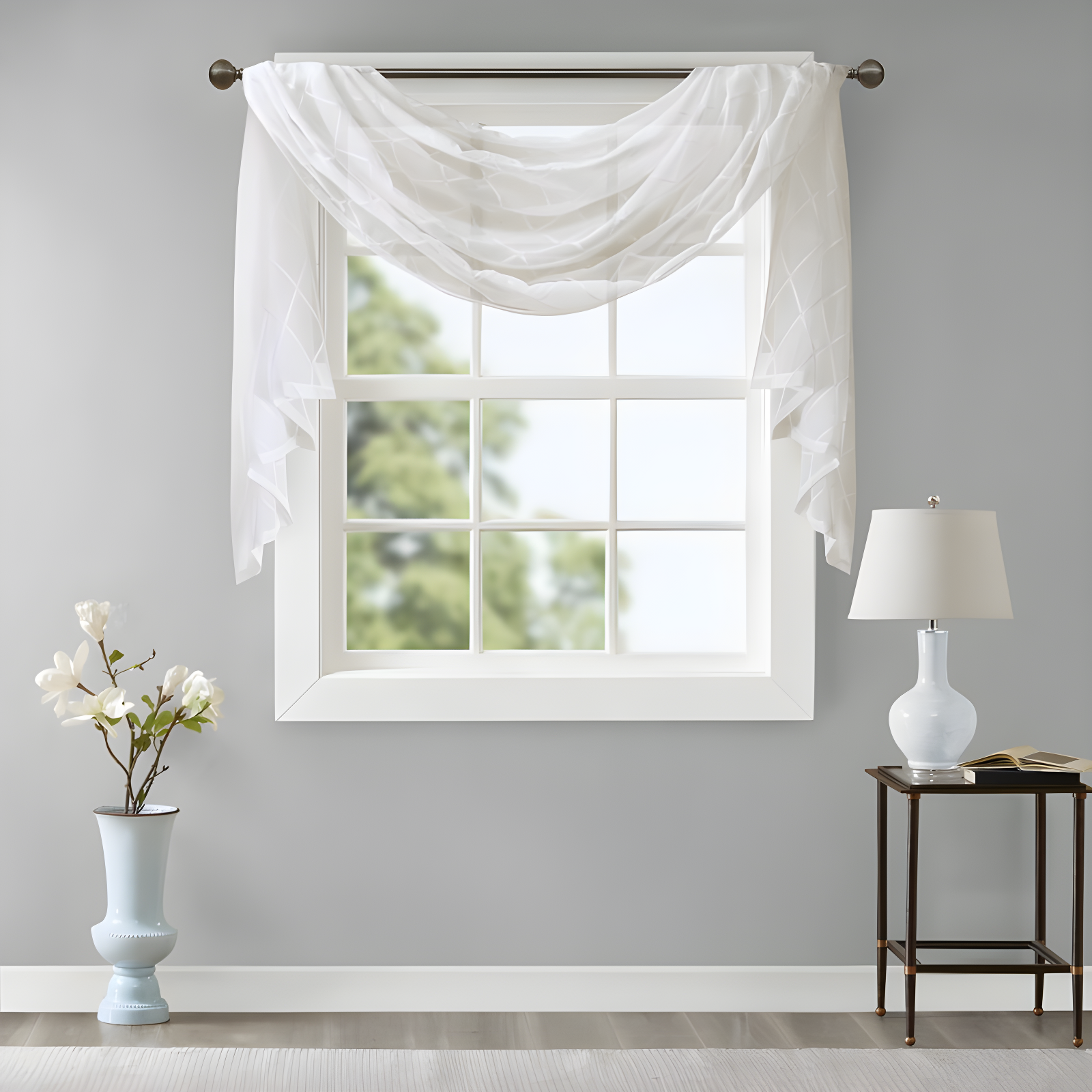 Madison Park Irina Solid Sheer Embroidered Window Scarf