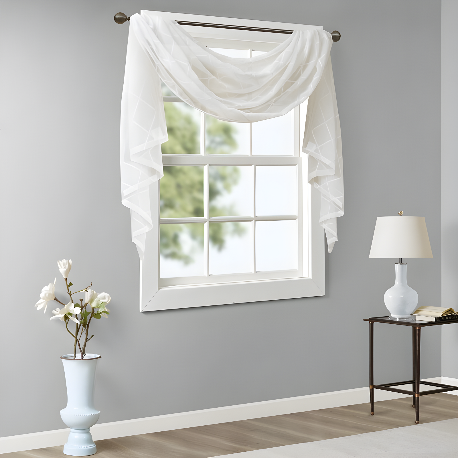 Madison Park Irina Solid Sheer Embroidered Window Scarf