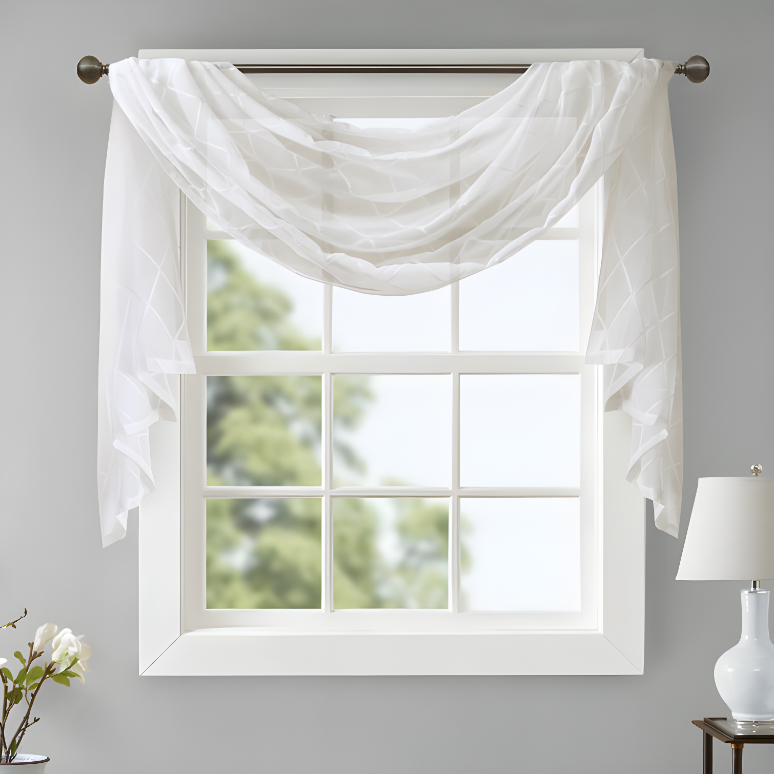 Madison Park Irina Solid Sheer Embroidered Window Scarf