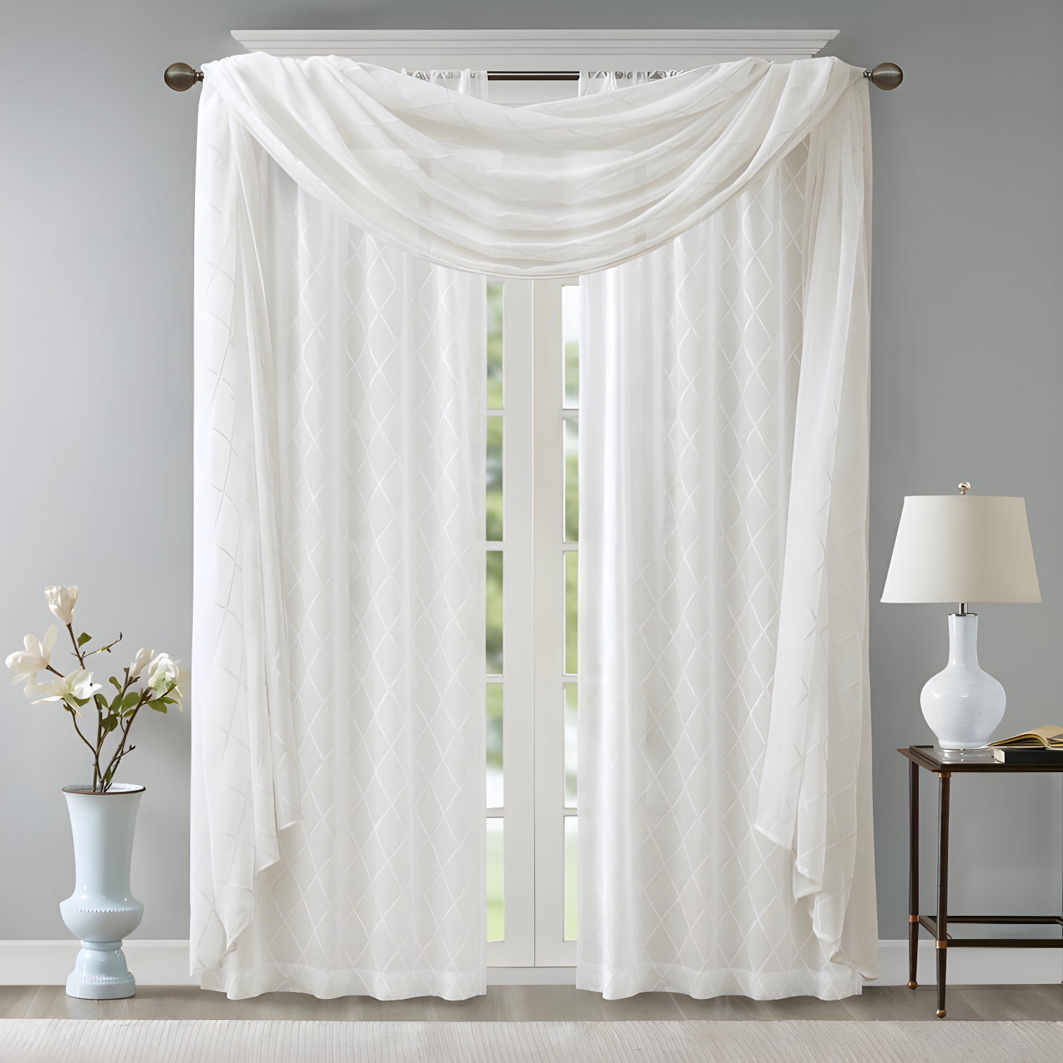 Madison Park Irina Solid Sheer Embroidered Window Scarf