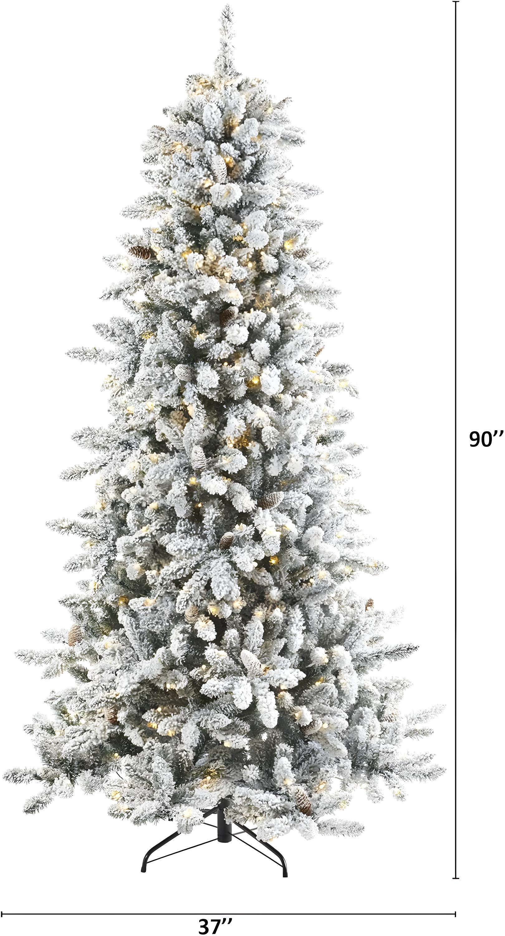 Nearly Natural 7.5' Pre-Lit LED Flocked Slim Livingston Fir with Pinecones, Electric Powered