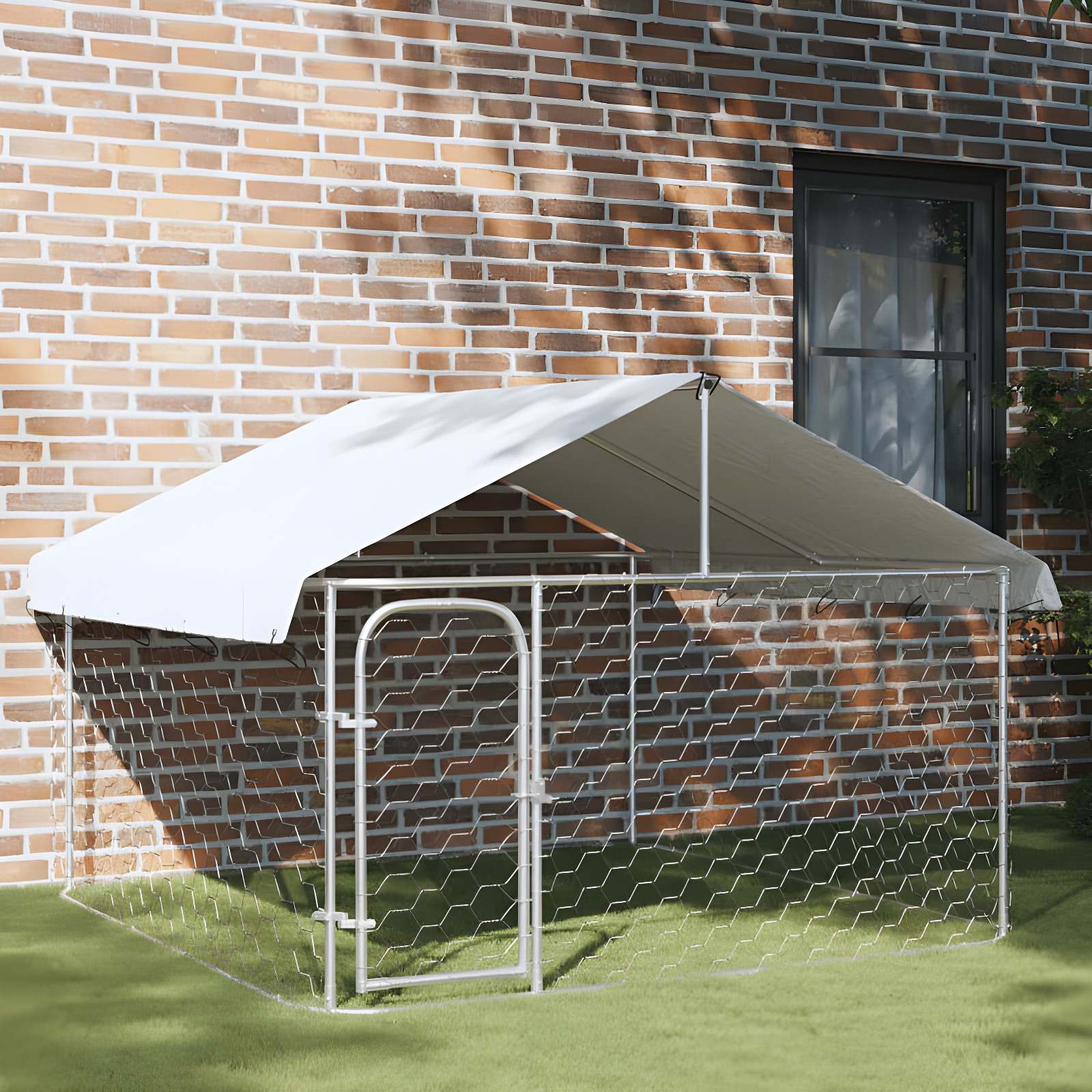 VidaXL 59.1'' H Powder Coated Steel Yard Kennel With Door