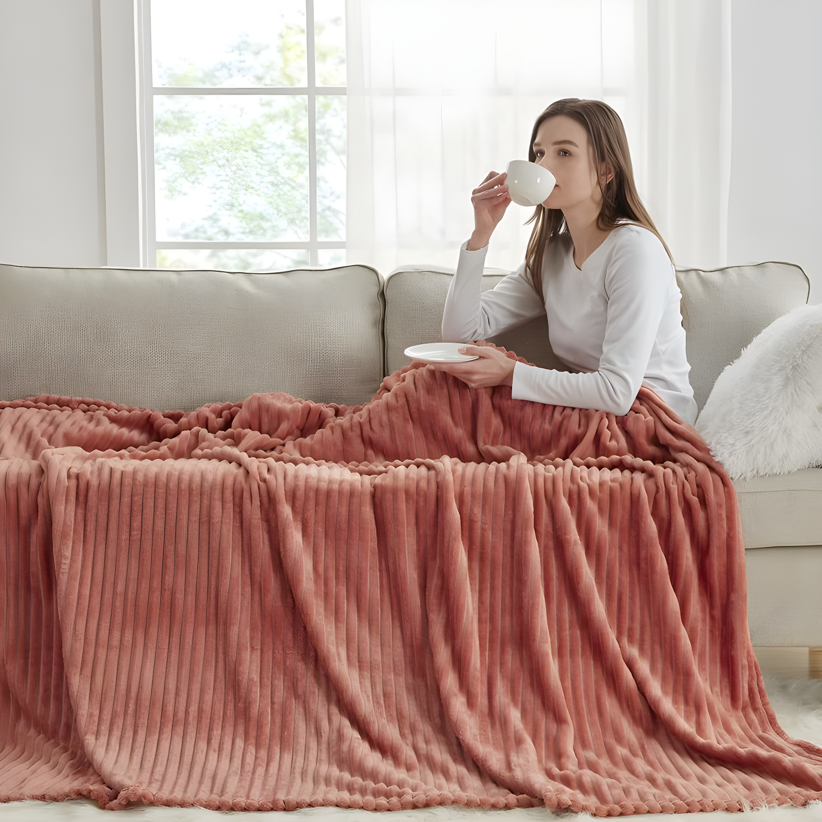 Nestl Nestl Cut Plush Cozy Throw Blanket - Fuzzy Warm Fleece Bed Blankets - Throws for Sofa, Bed, and Couch