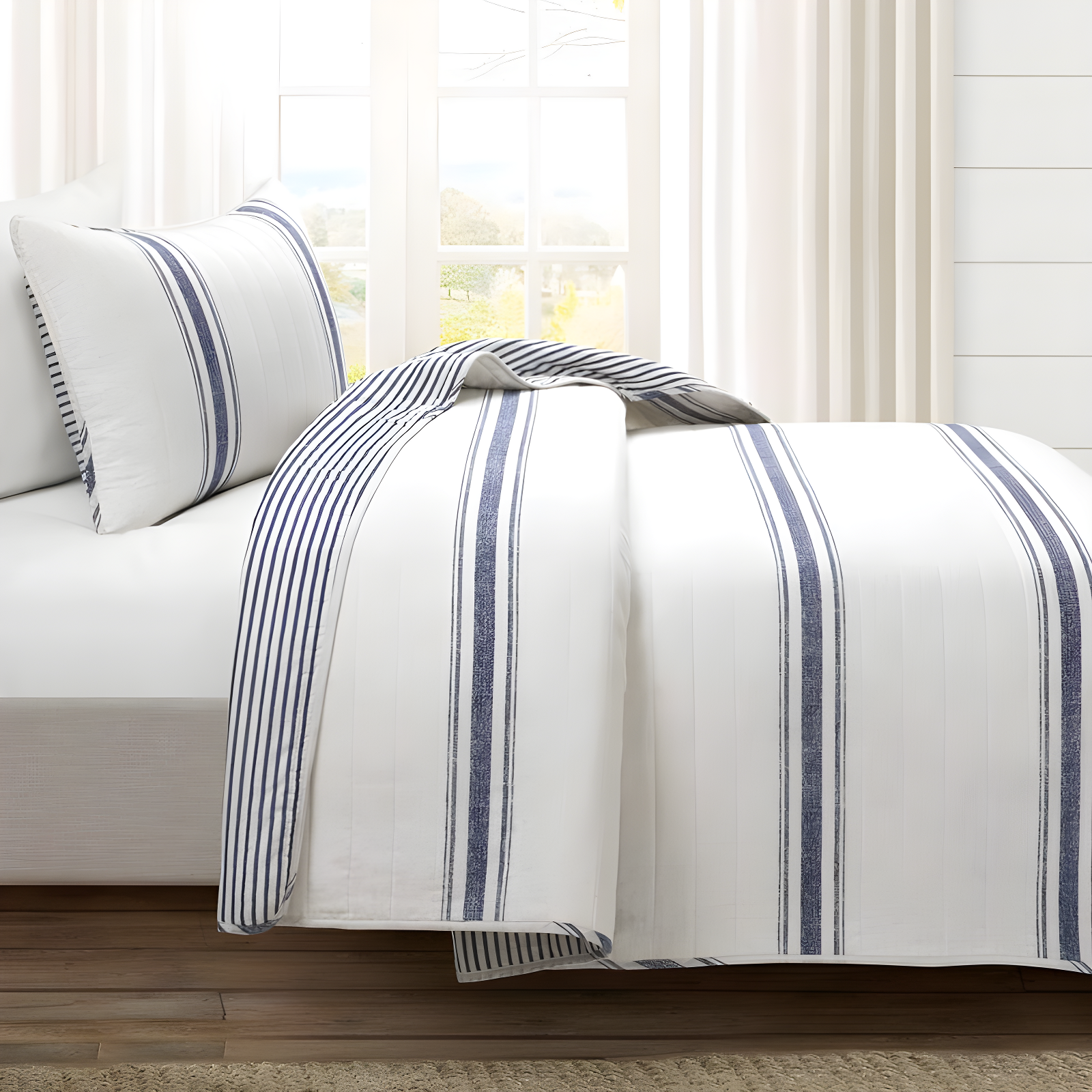 Birch Lane™ Gilroy Farmhouse / Country Cotton Striped Quilt Set