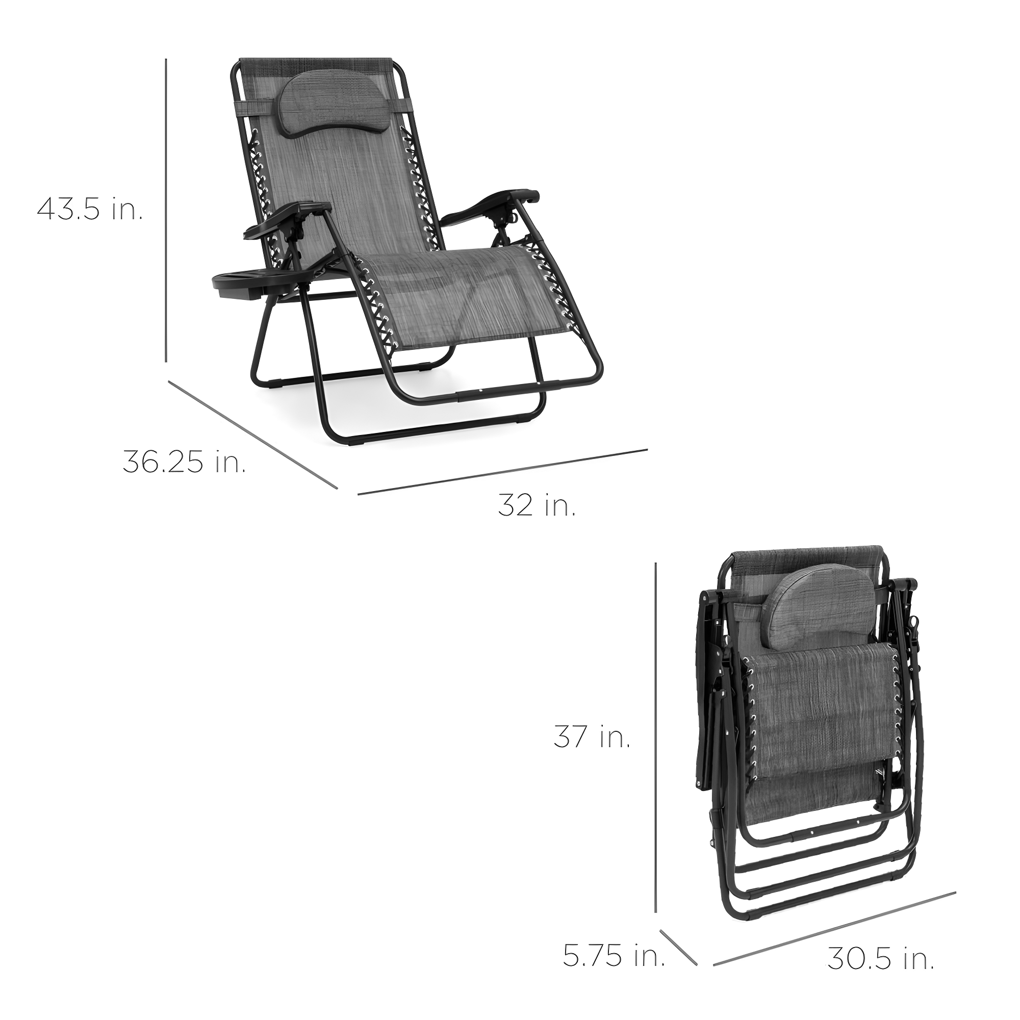 Best Choice Products Oversized Zero Gravity Chair, Folding Outdoor Patio Recliner w/ Cup Holder - Gray