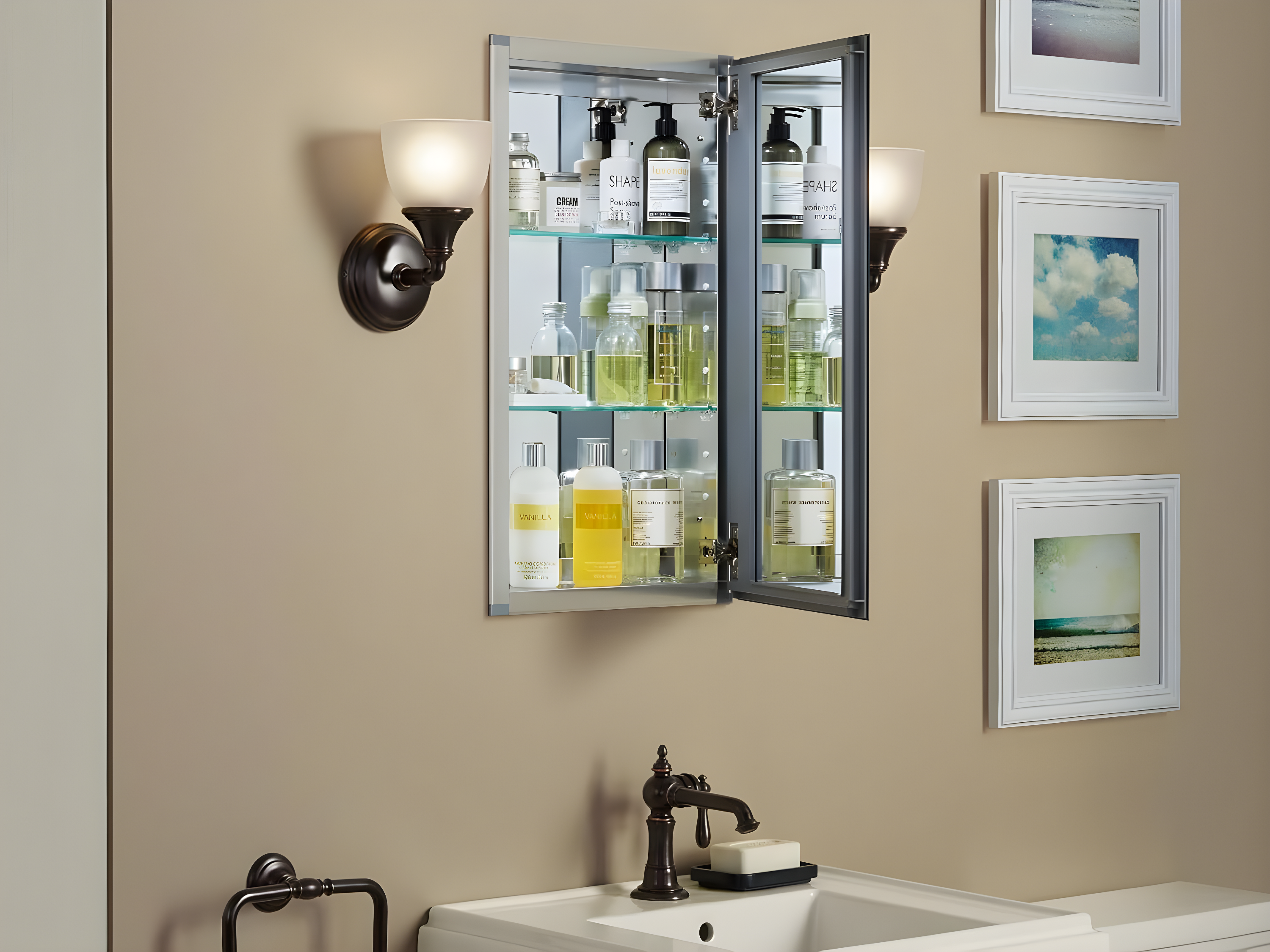 CLC Recessed or Surface Mount Frameless Aluminum Medicine Cabinet Adjustable Shelves