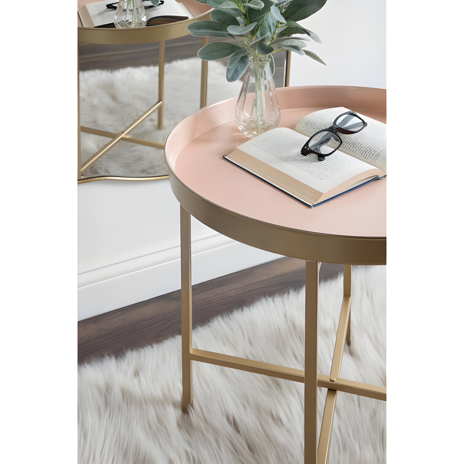 Kate and Laurel Celia Round Metal Side Table, 18.25x18.25x22, Pink and Gold