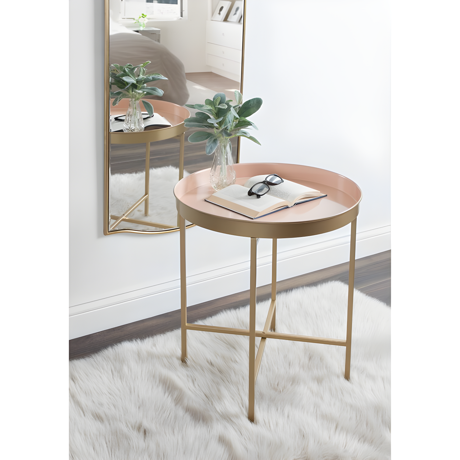 Kate and Laurel Celia Round Metal Side Table, 18.25x18.25x22, Pink and Gold