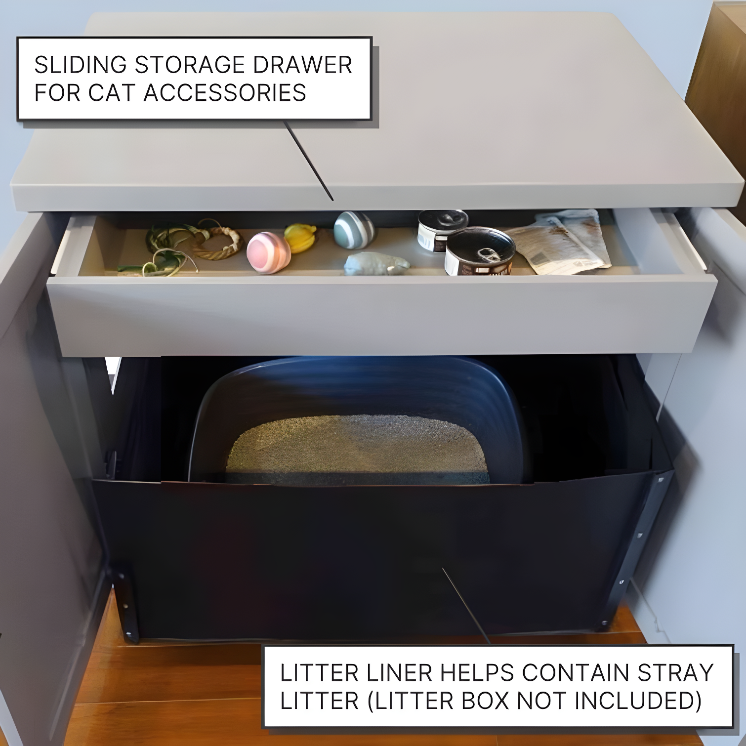 The Refined Litter Box - Wood Cat Litter Box Enclosure Cabinet with Drawer, Modern Style